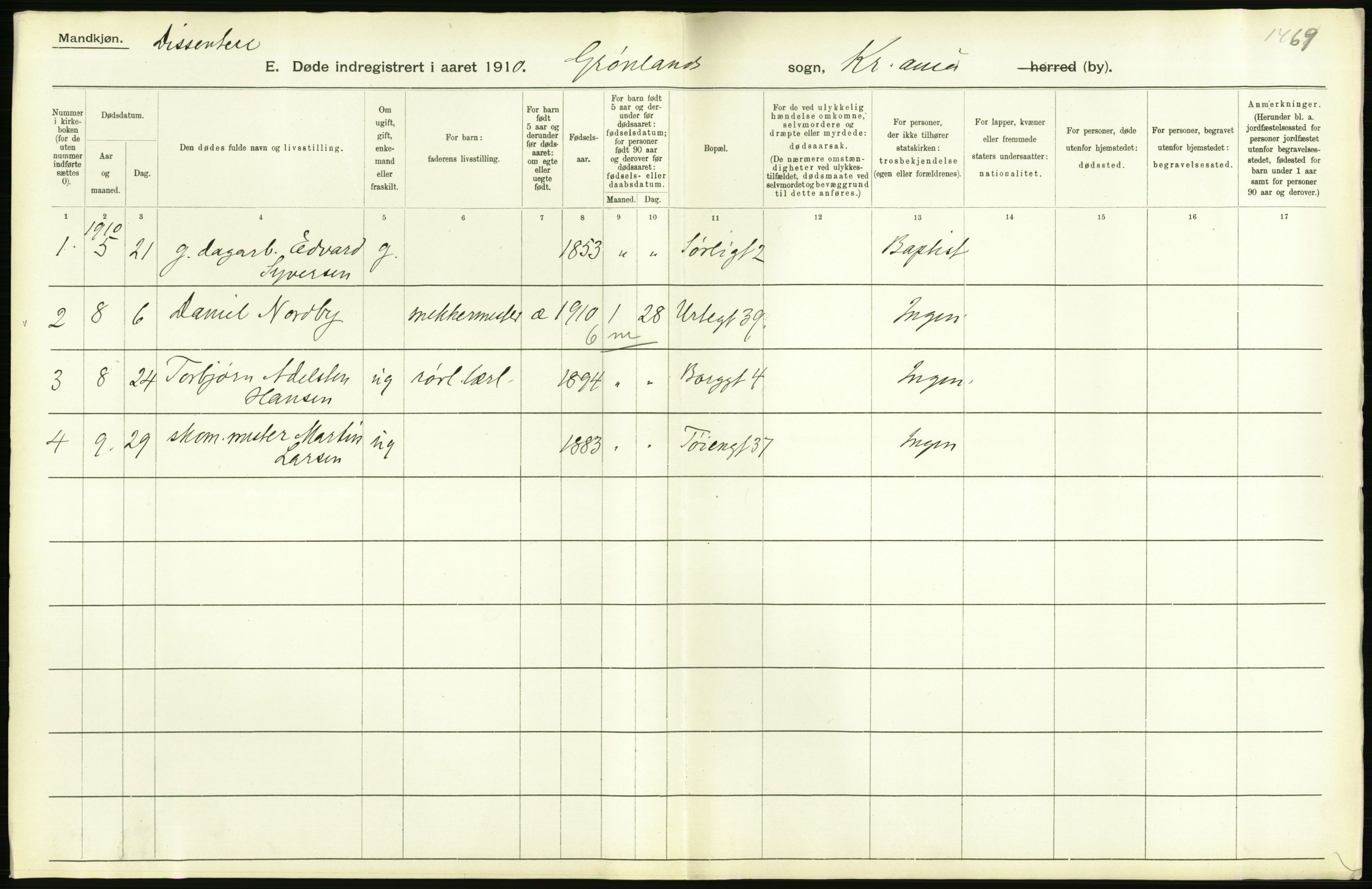 Statistisk sentralbyrå, Sosiodemografiske emner, Befolkning, RA/S-2228/D/Df/Dfa/Dfah/L0008: Kristiania: Døde, 1910, s. 584