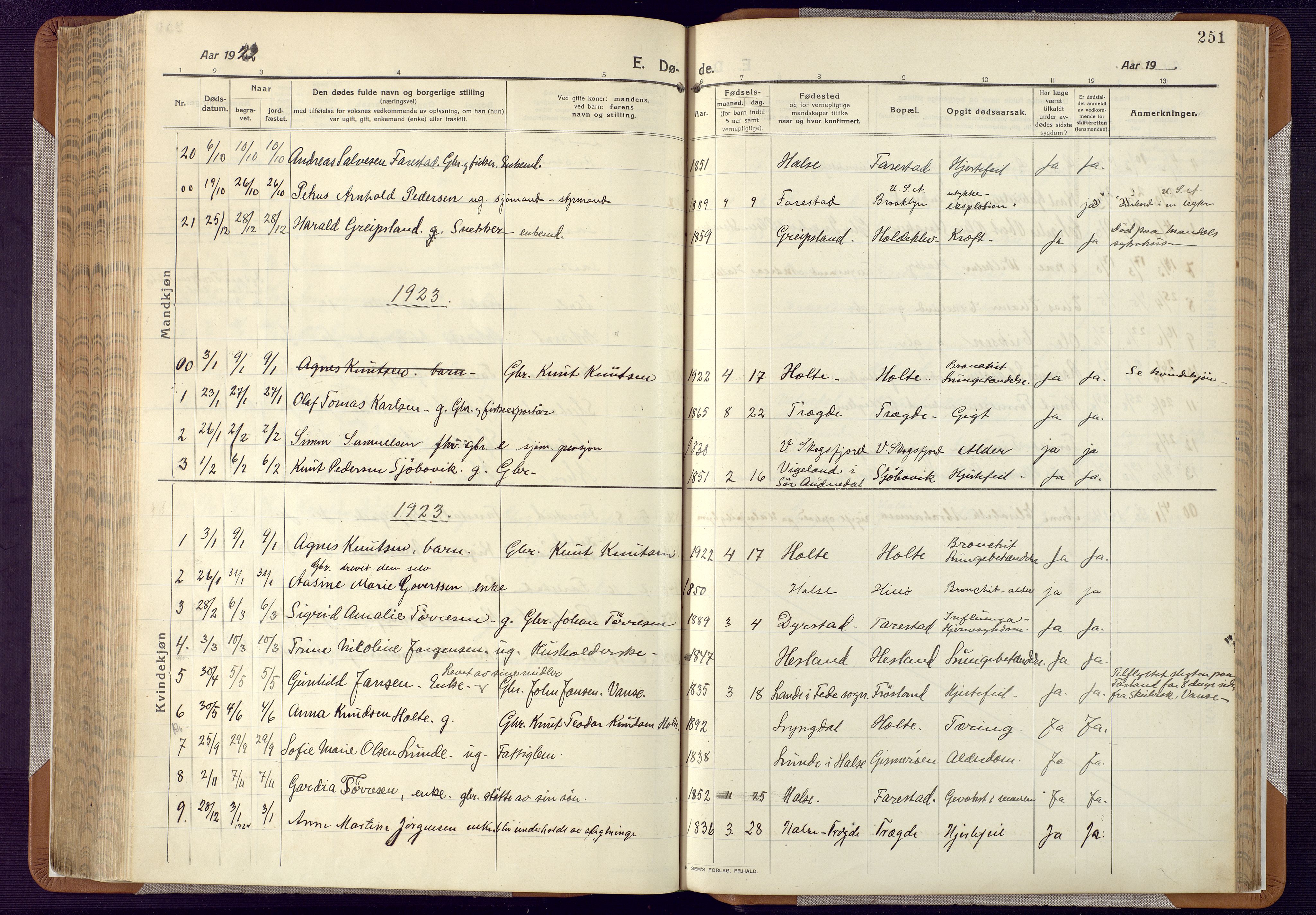 Mandal sokneprestkontor, AV/SAK-1111-0030/F/Fa/Faa/L0022: Ministerialbok nr. A 22, 1913-1925, s. 251