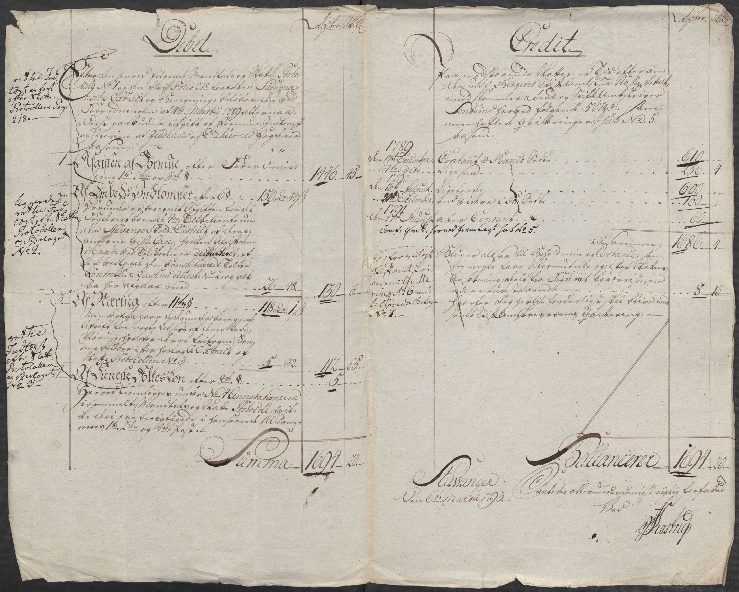 Rentekammeret inntil 1814, Reviderte regnskaper, Mindre regnskaper, RA/EA-4068/Rf/Rfe/L0018: Jarlsberg grevskap, Jæren og Dalane fogderi, 1789, s. 225