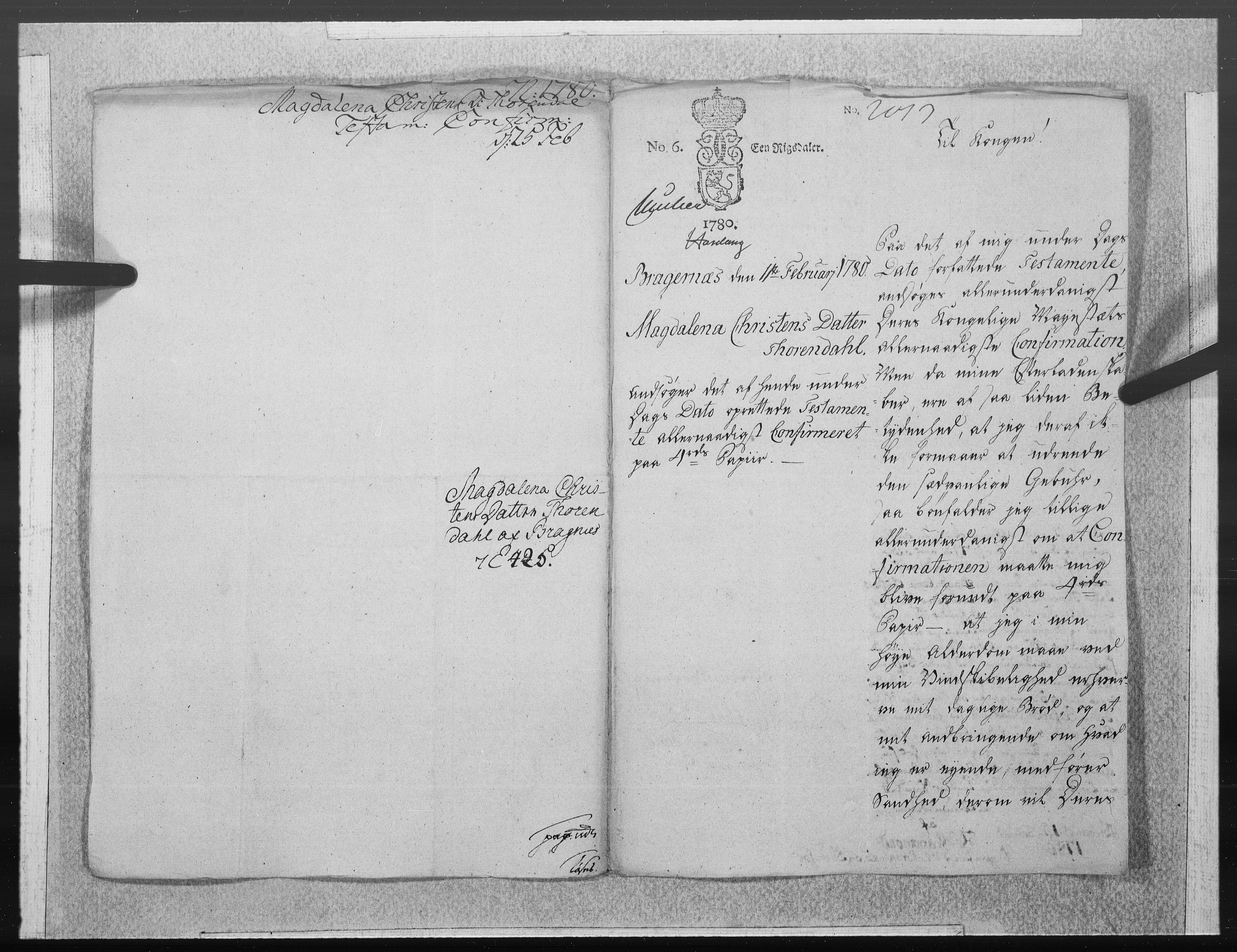 Danske Kanselli 1572-1799, AV/RA-EA-3023/F/Fc/Fcc/Fcca/L0234: Norske innlegg 1572-1799, 1780, s. 164