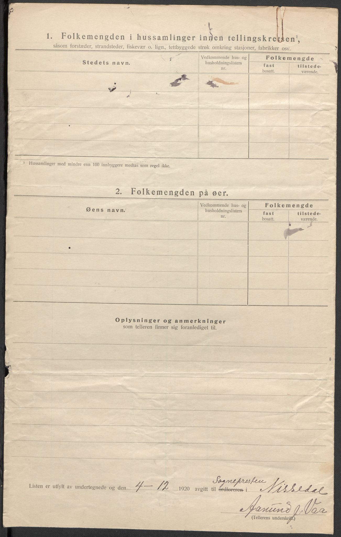 SAKO, Folketelling 1920 for 0830 Nissedal herred, 1920, s. 7