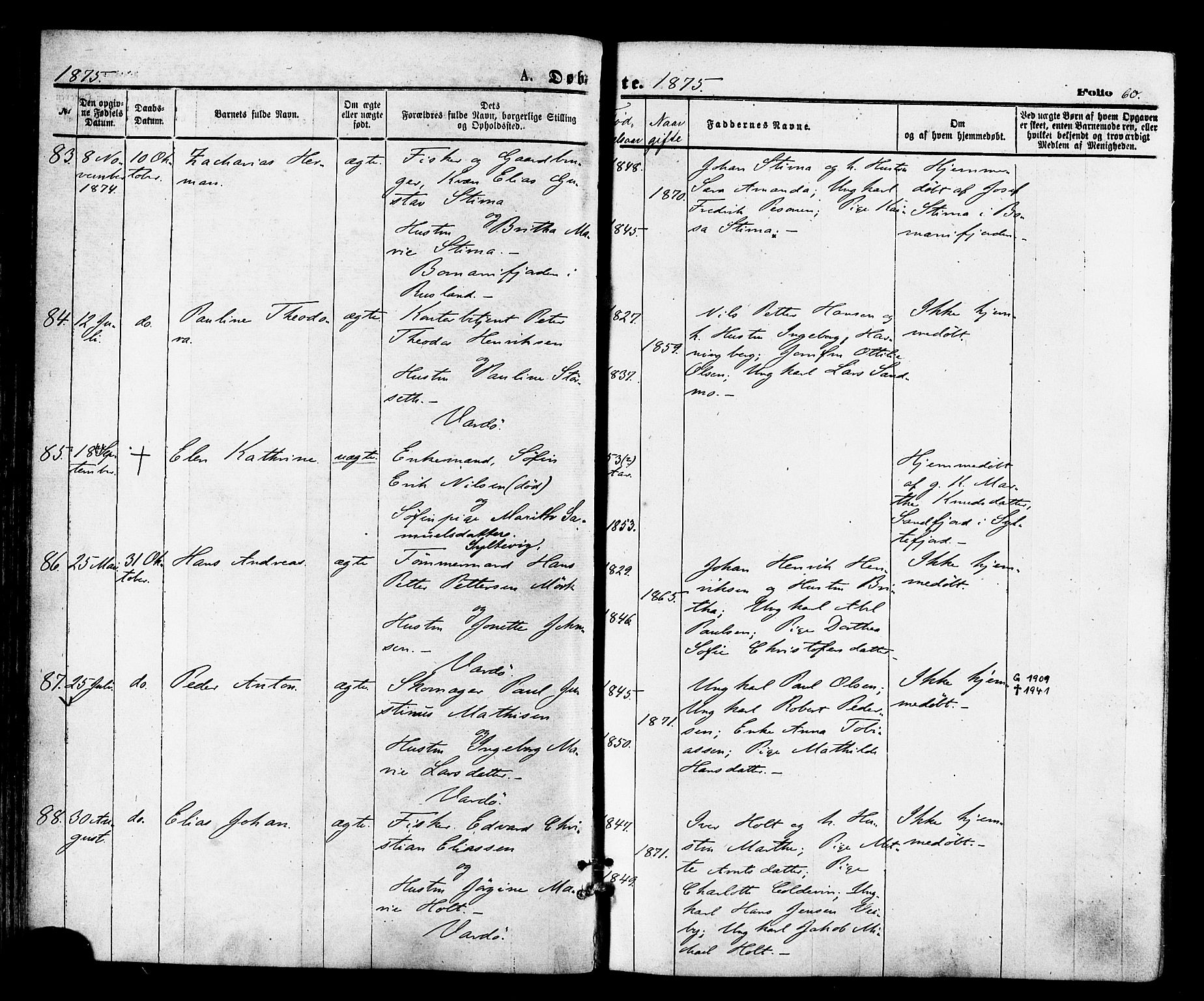Vardø sokneprestkontor, AV/SATØ-S-1332/H/Ha/L0005kirke: Ministerialbok nr. 5, 1872-1878, s. 60
