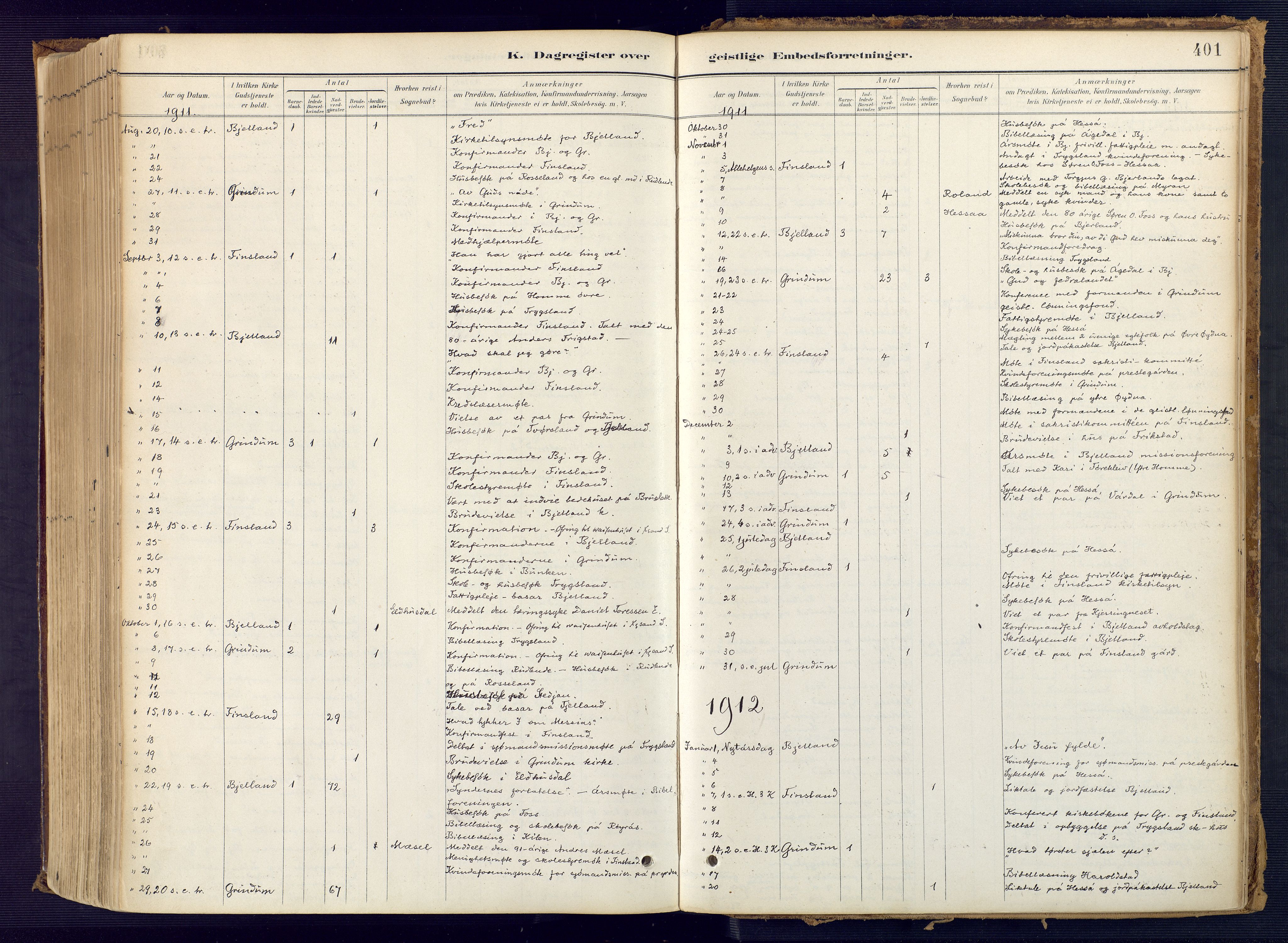 Bjelland sokneprestkontor, SAK/1111-0005/F/Fa/Faa/L0004: Ministerialbok nr. A 4, 1887-1923, s. 401