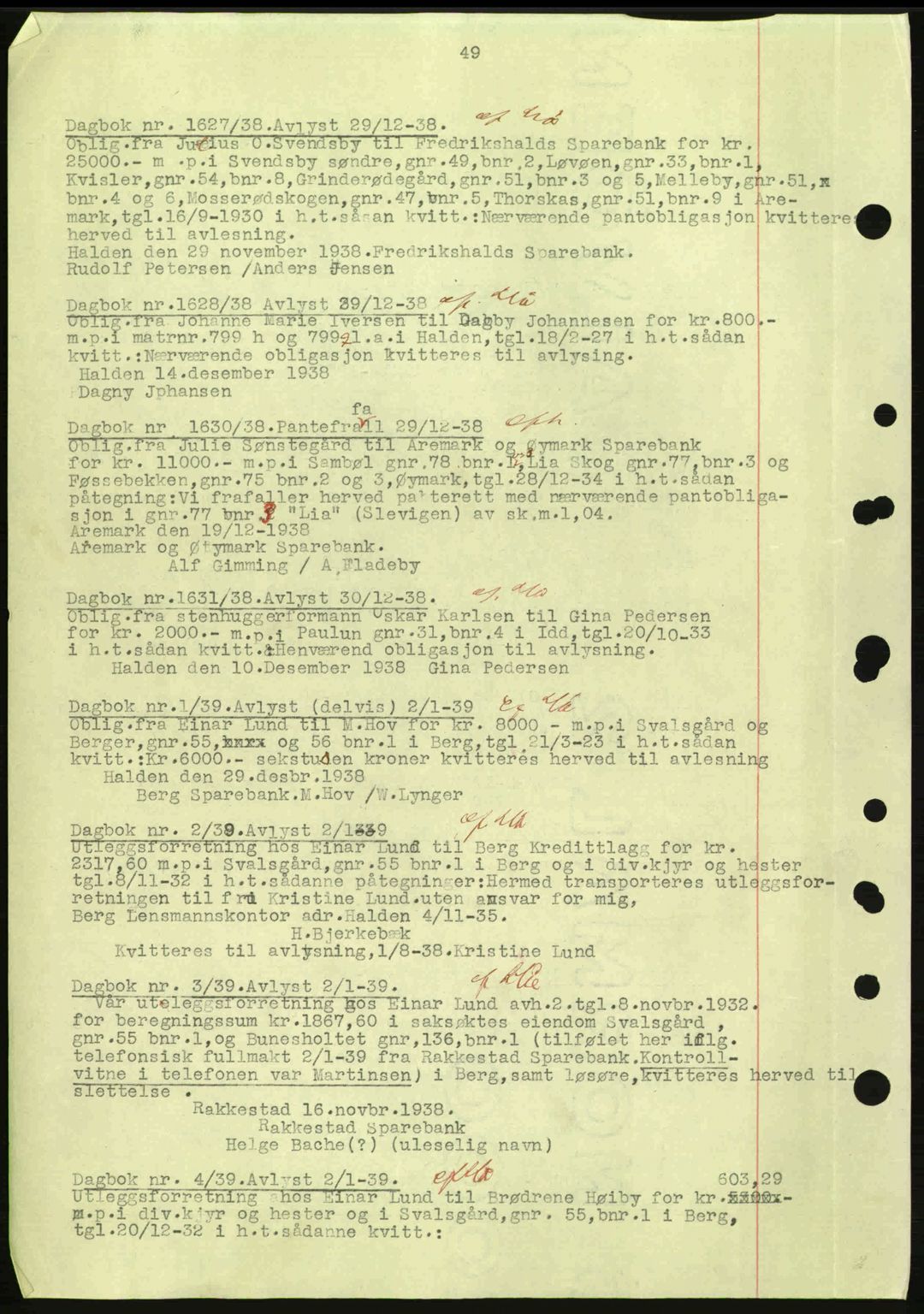 Idd og Marker sorenskriveri, AV/SAO-A-10283/G/Gb/Gbc/L0001: Pantebok nr. B1-3, 1936-1939, Dagboknr: 1627/1938