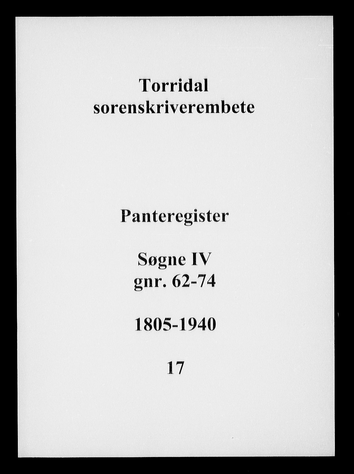Torridal sorenskriveri, SAK/1221-0012/G/Ga/L0017: Panteregister nr. 17, 1805-1940