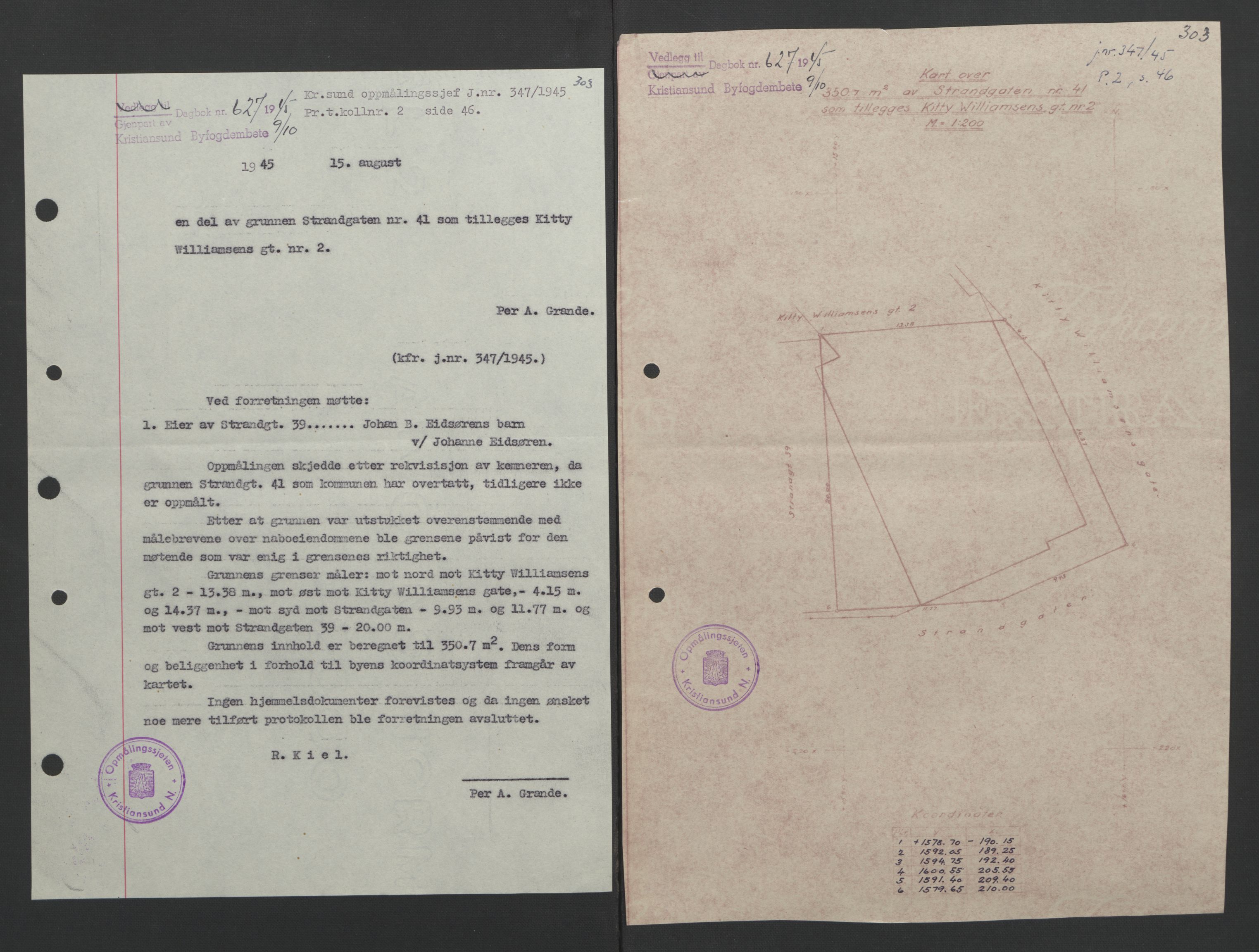 Kristiansund byfogd, AV/SAT-A-4587/A/27: Pantebok nr. 37, 1942-1945, Dagboknr: 627/1945