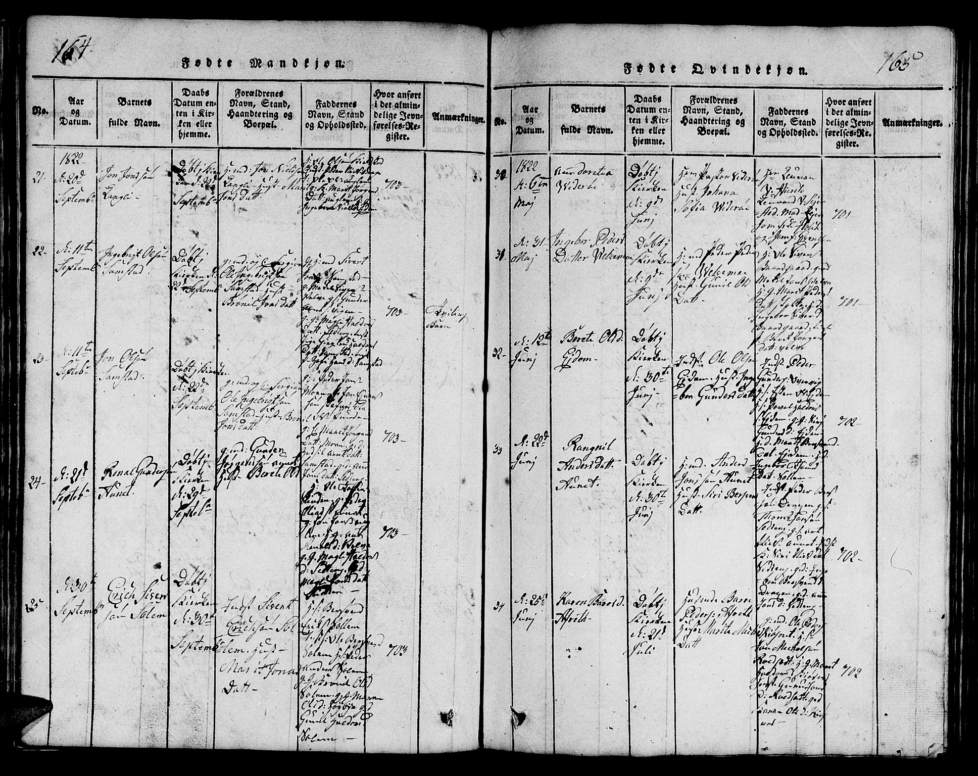 Ministerialprotokoller, klokkerbøker og fødselsregistre - Sør-Trøndelag, AV/SAT-A-1456/695/L1152: Klokkerbok nr. 695C03, 1816-1831, s. 164-165