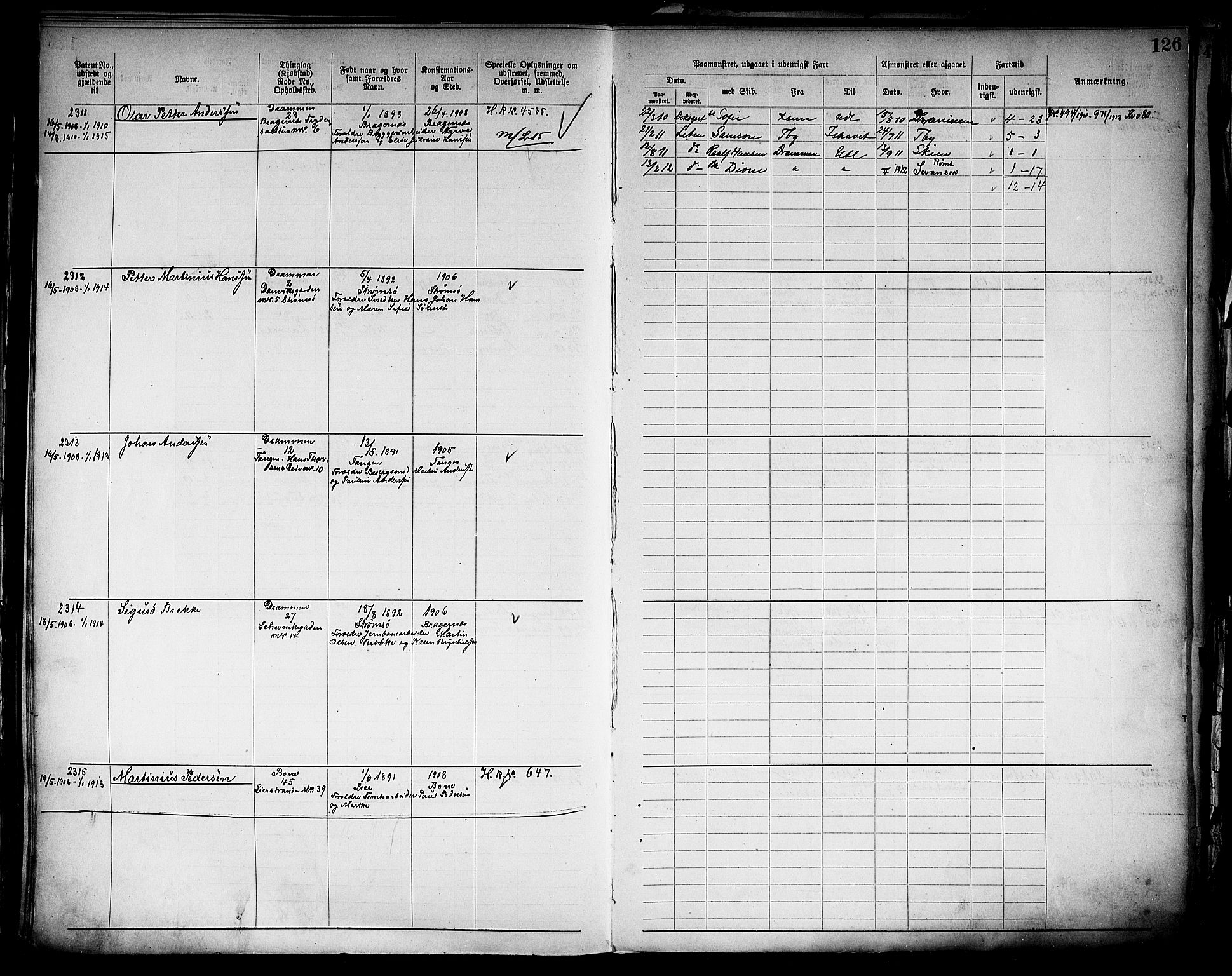 Drammen innrulleringsdistrikt, SAKO/A-781/F/Fb/L0006: Annotasjonsrulle, 1905-1911, s. 128