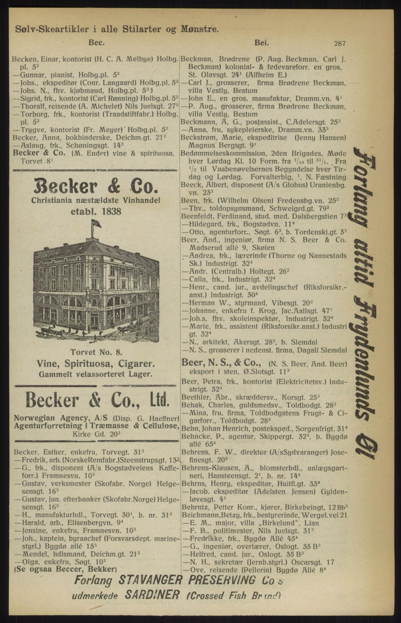 Kristiania/Oslo adressebok, PUBL/-, 1914, s. 287