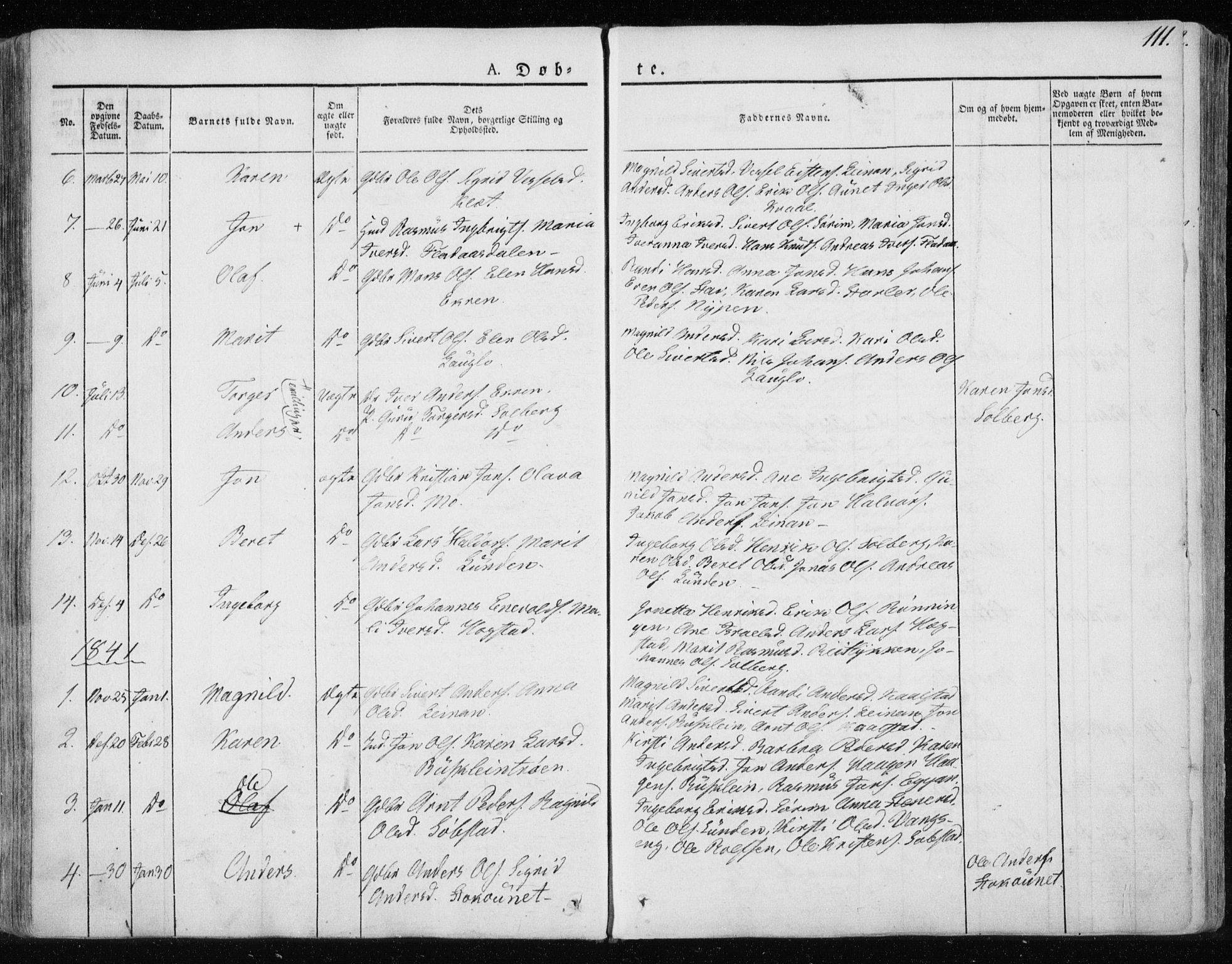 Ministerialprotokoller, klokkerbøker og fødselsregistre - Sør-Trøndelag, SAT/A-1456/691/L1069: Ministerialbok nr. 691A04, 1826-1841, s. 111