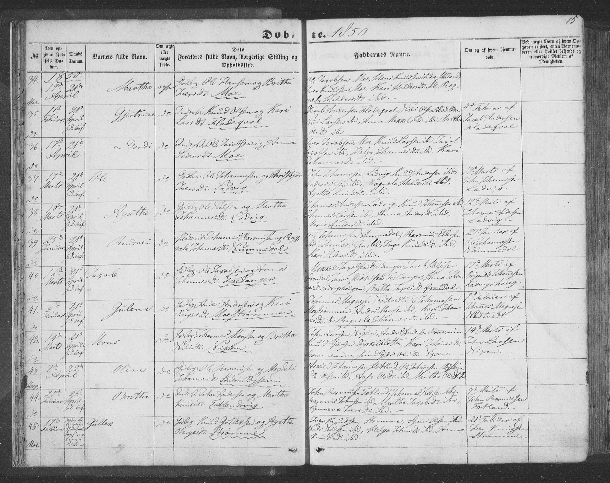 Hosanger sokneprestembete, AV/SAB-A-75801/H/Haa: Ministerialbok nr. A 8, 1849-1863, s. 15
