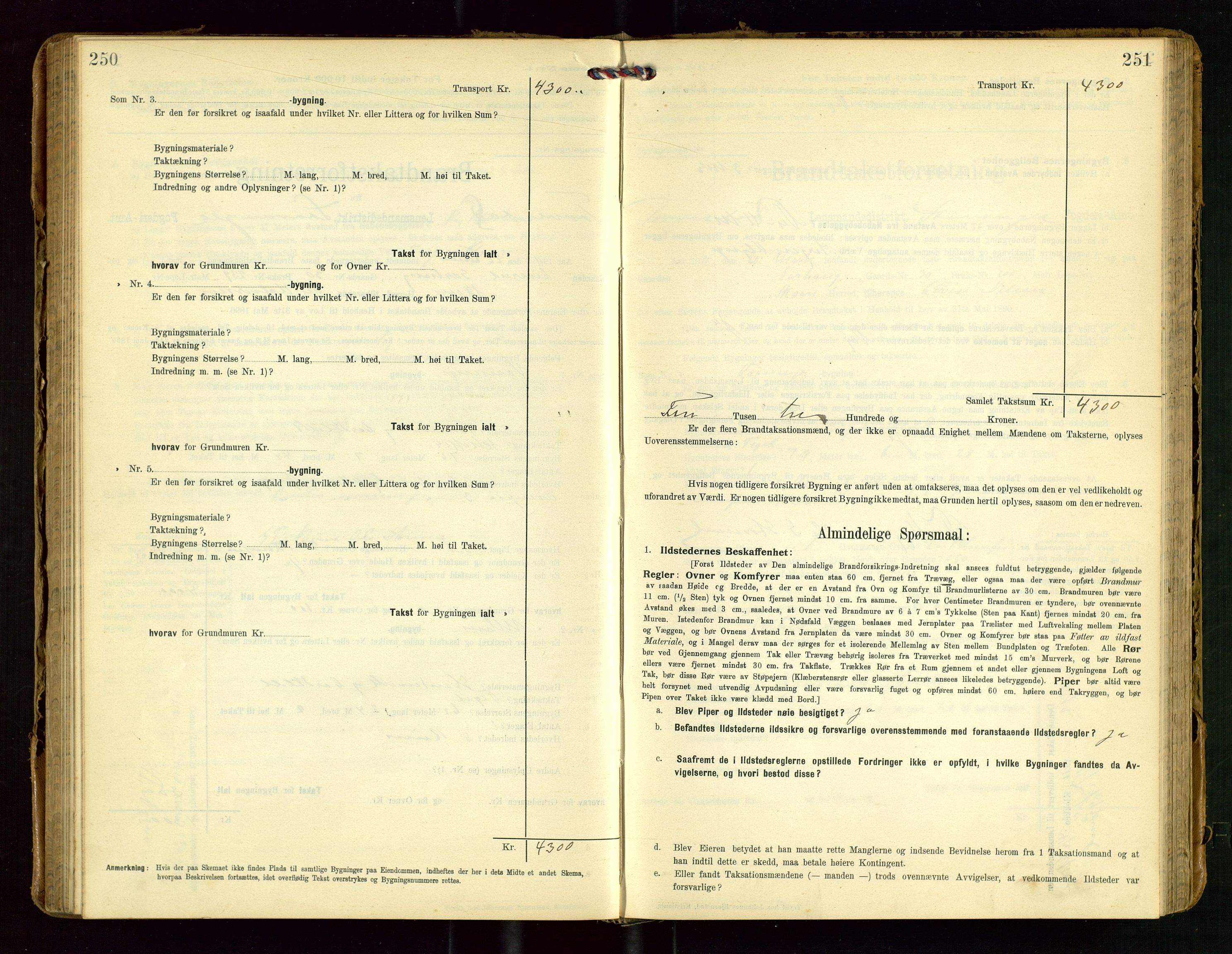 Torvestad lensmannskontor, AV/SAST-A-100307/1/Gob/L0004: "Brandtaxationsprotokol for Torvestad Lensmannsdistrikt", 1909-1923, s. 250-251