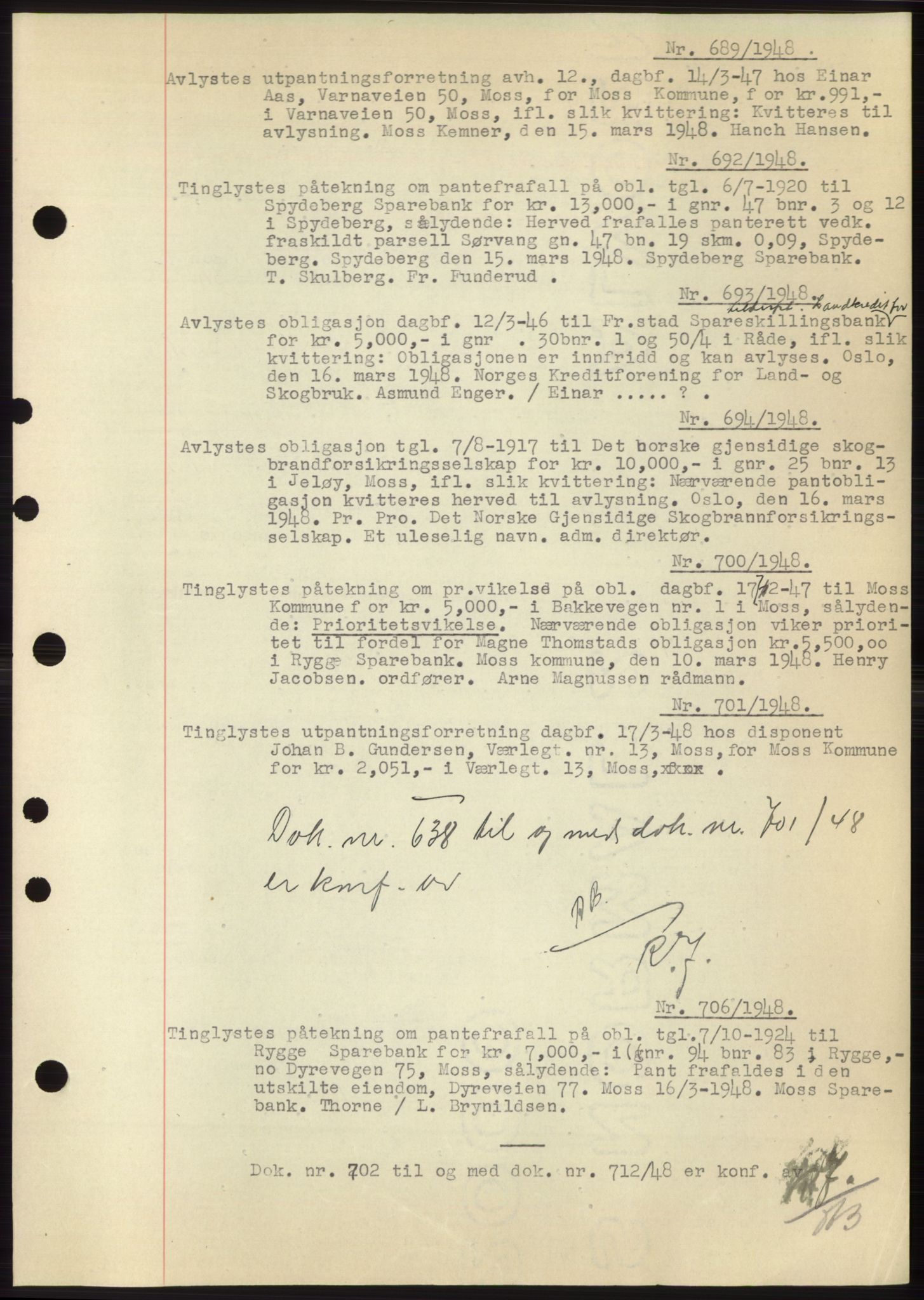 Moss sorenskriveri, SAO/A-10168: Pantebok nr. C10, 1938-1950, Dagboknr: 689/1948
