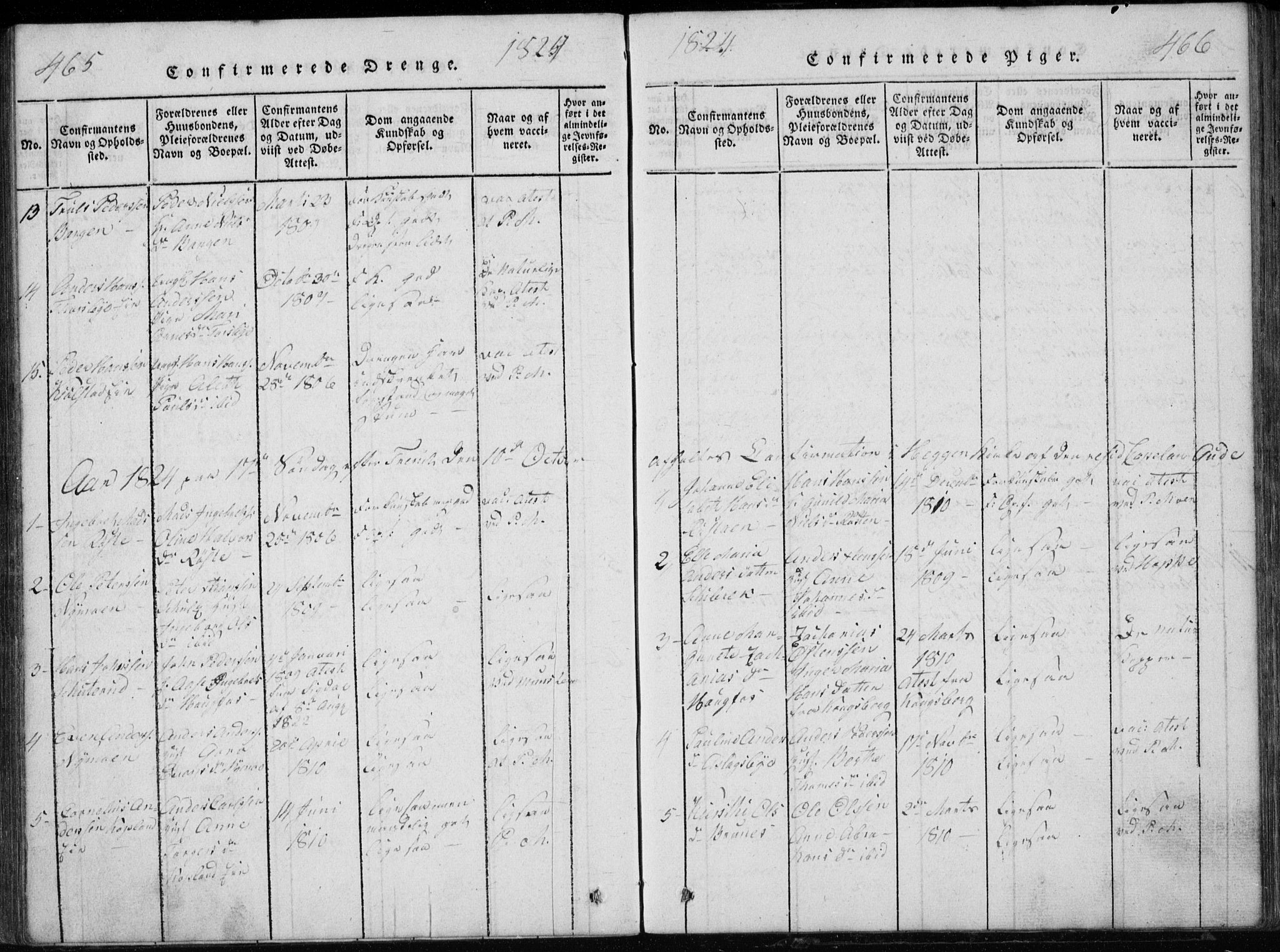 Modum kirkebøker, AV/SAKO-A-234/G/Ga/L0002: Klokkerbok nr. I 2, 1824-1832, s. 465-466