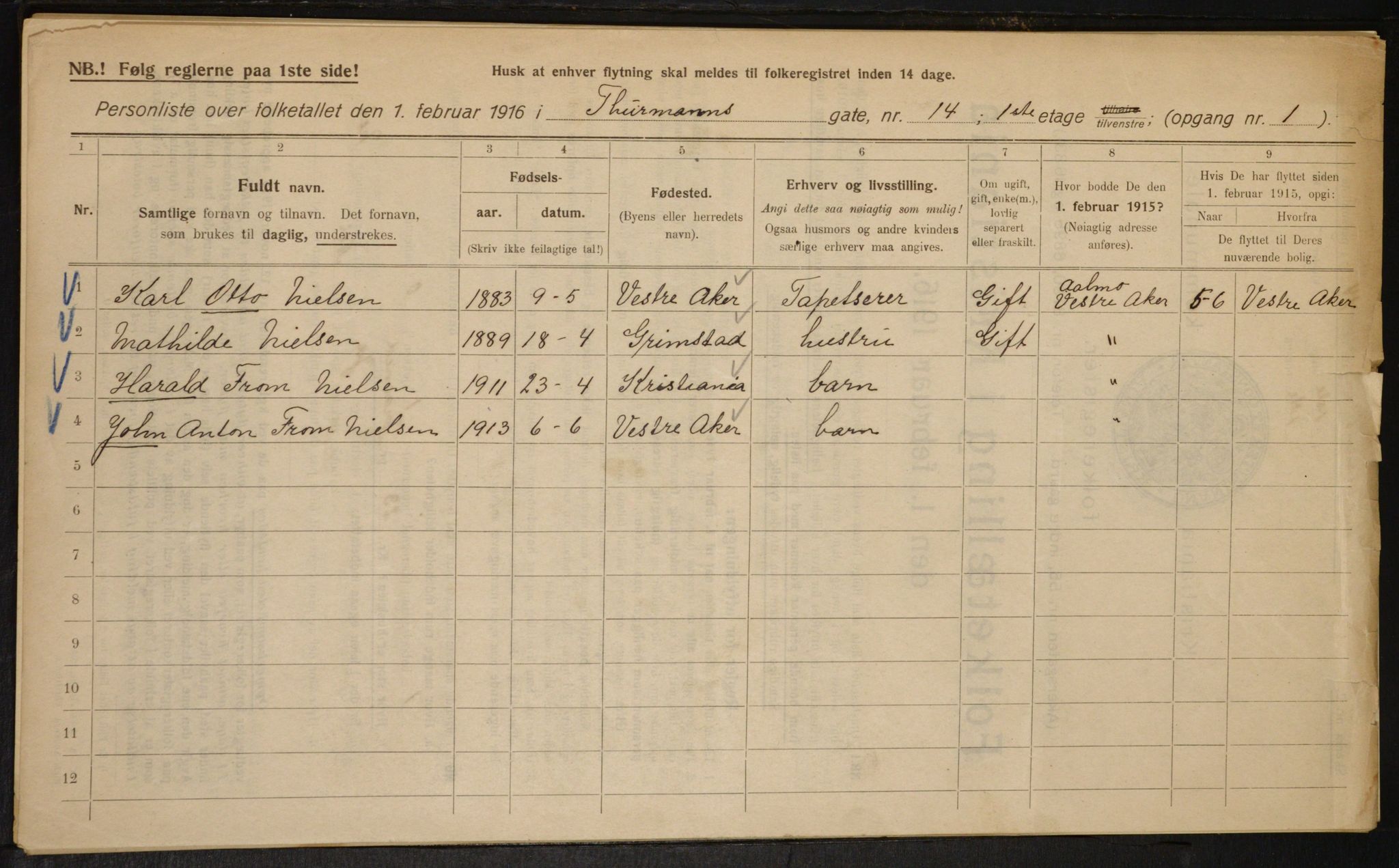 OBA, Kommunal folketelling 1.2.1916 for Kristiania, 1916, s. 114416