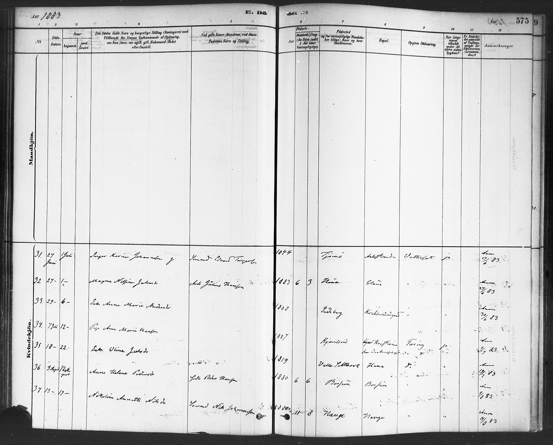 Onsøy prestekontor Kirkebøker, SAO/A-10914/F/Fa/L0006: Ministerialbok nr. I 6, 1878-1898, s. 575