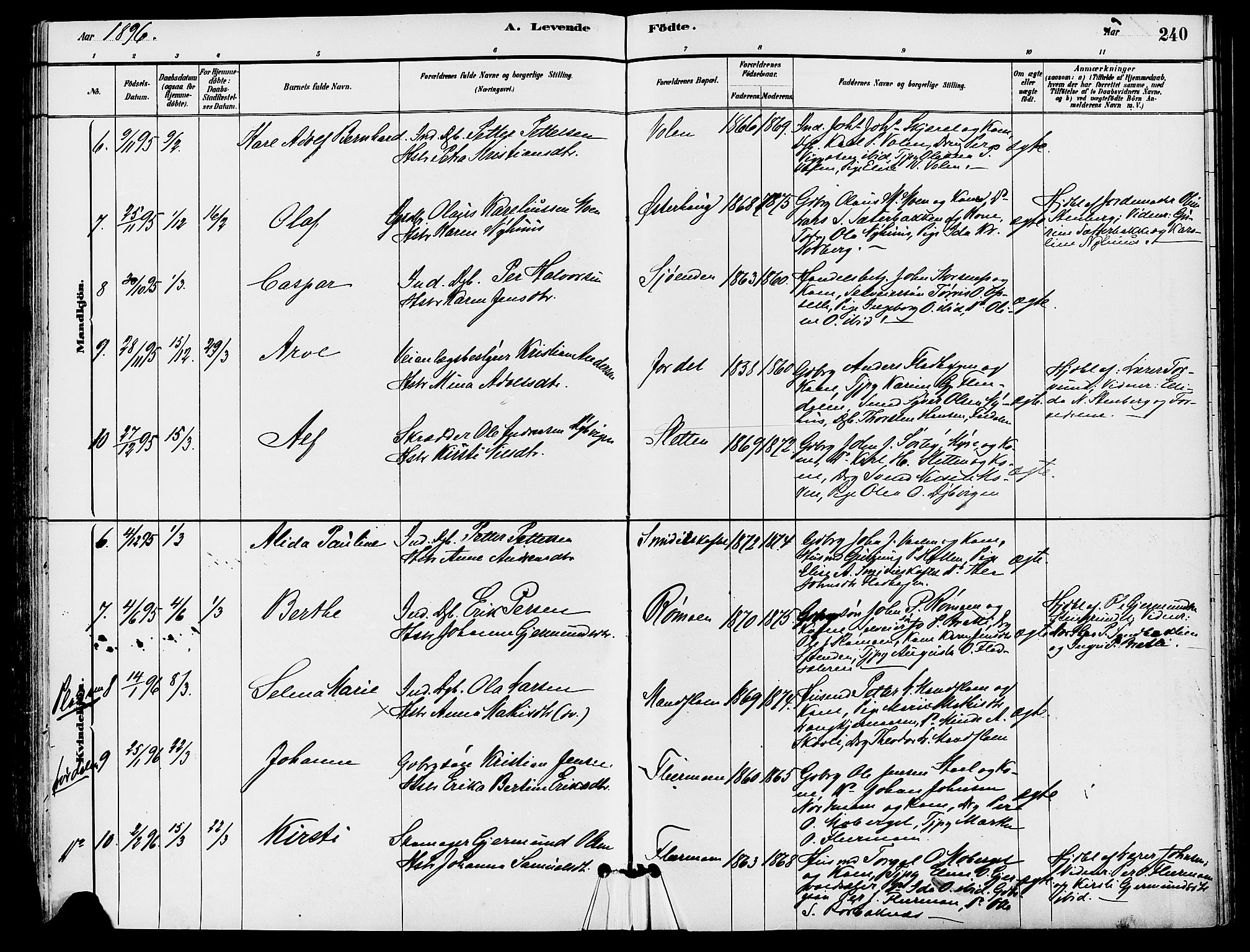 Trysil prestekontor, SAH/PREST-046/H/Ha/Haa/L0008: Ministerialbok nr. 8, 1881-1897, s. 240