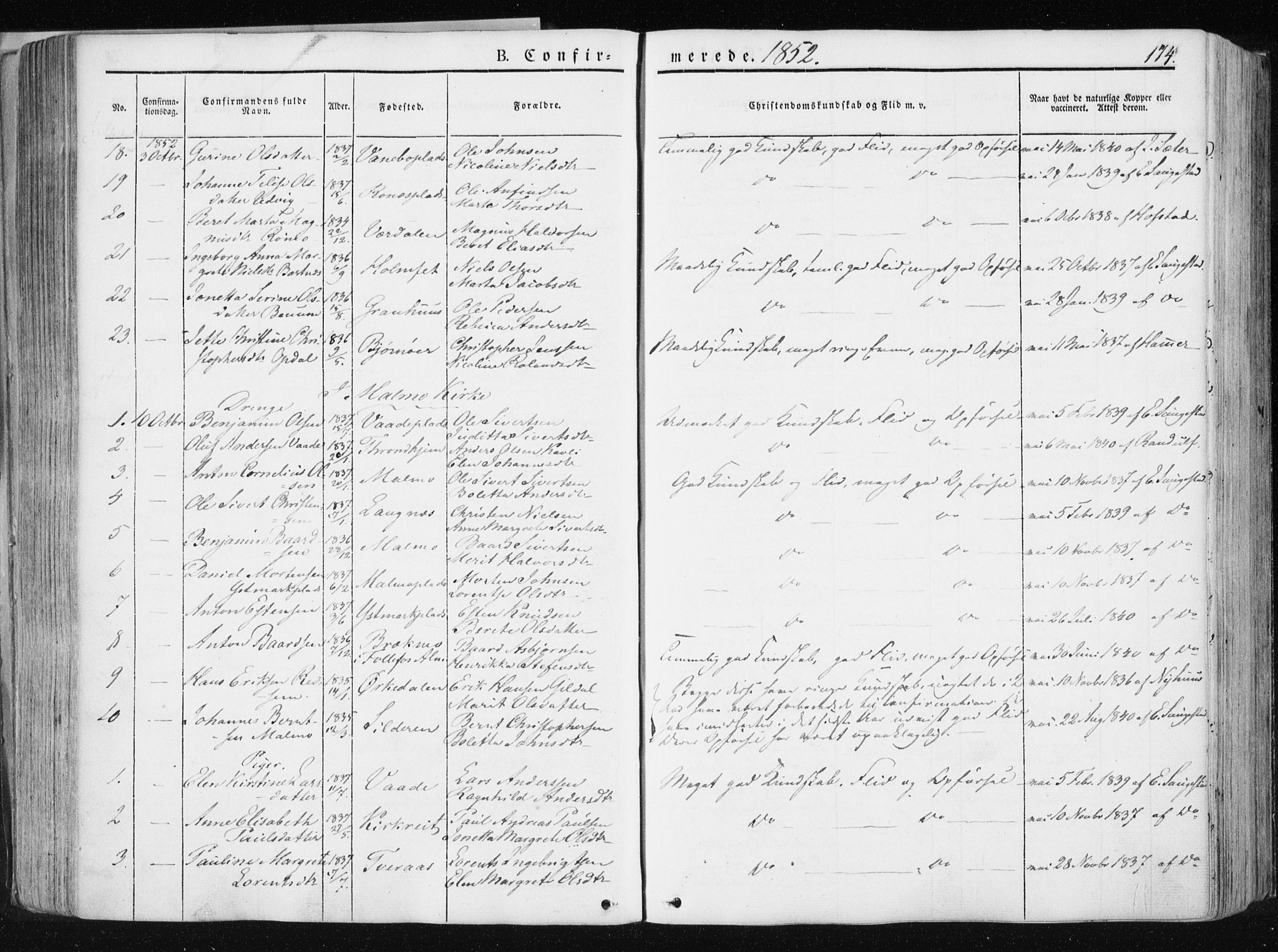 Ministerialprotokoller, klokkerbøker og fødselsregistre - Nord-Trøndelag, SAT/A-1458/741/L0393: Ministerialbok nr. 741A07, 1849-1863, s. 174