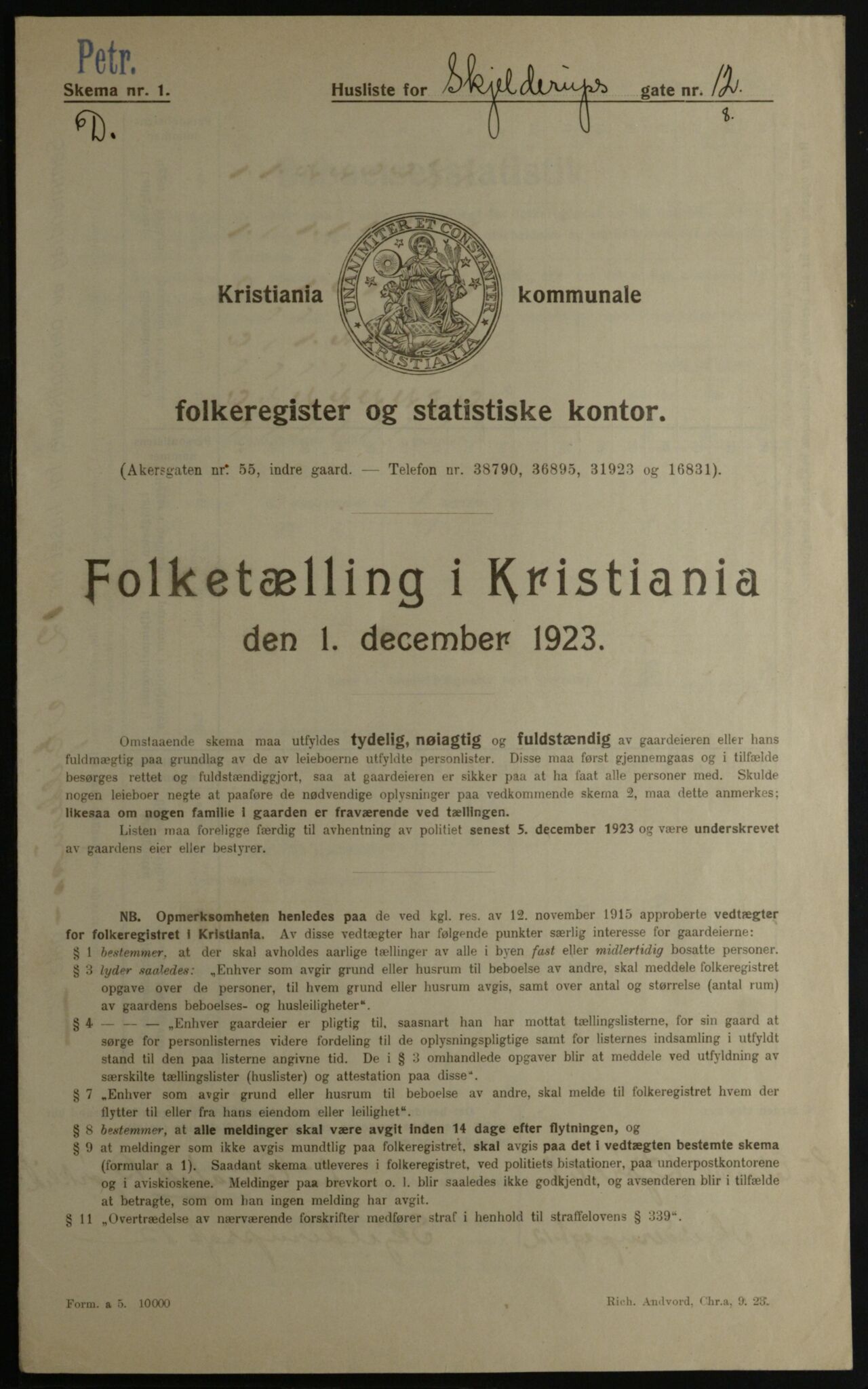 OBA, Kommunal folketelling 1.12.1923 for Kristiania, 1923, s. 106073