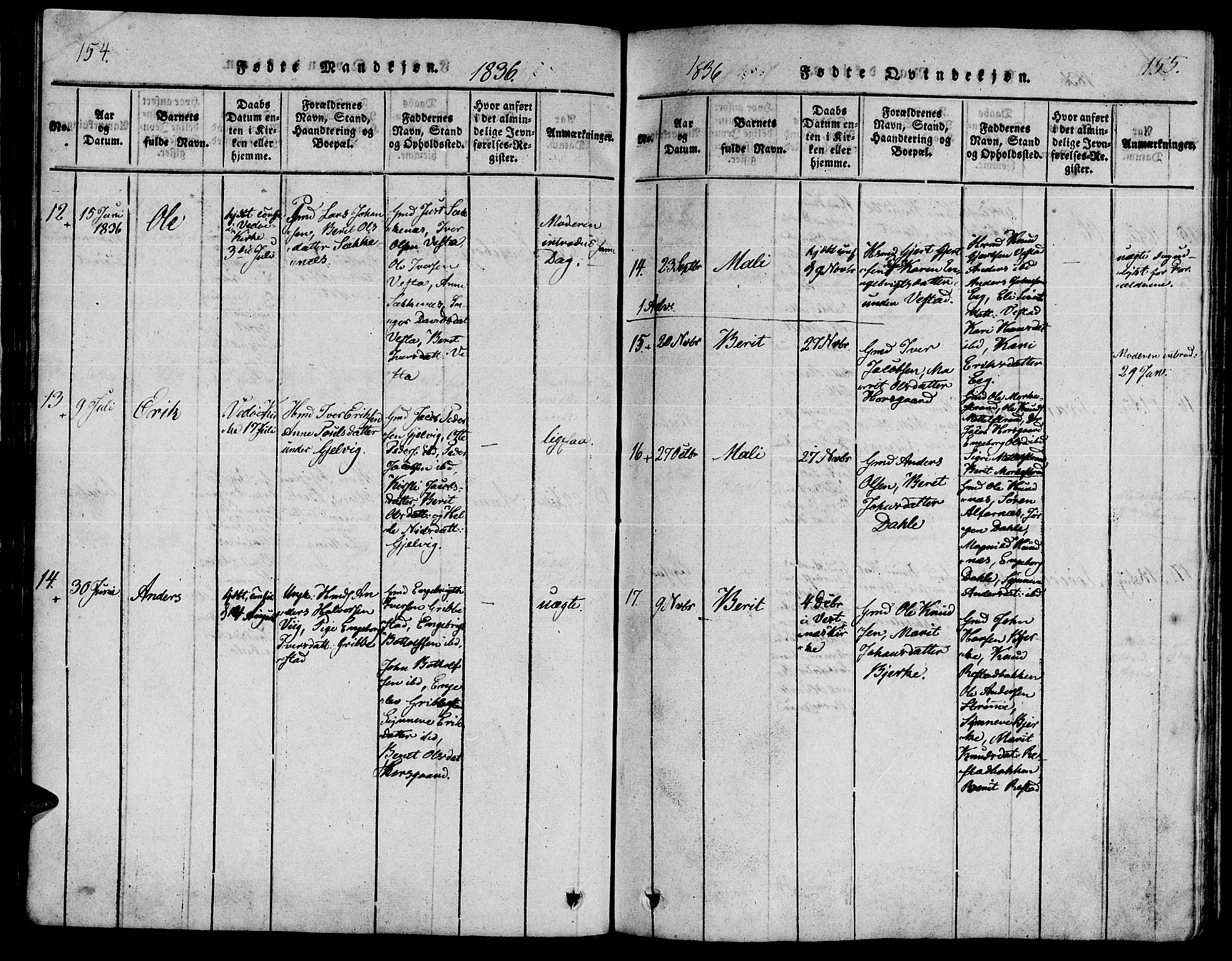 Ministerialprotokoller, klokkerbøker og fødselsregistre - Møre og Romsdal, AV/SAT-A-1454/547/L0602: Ministerialbok nr. 547A04, 1818-1845, s. 154-155