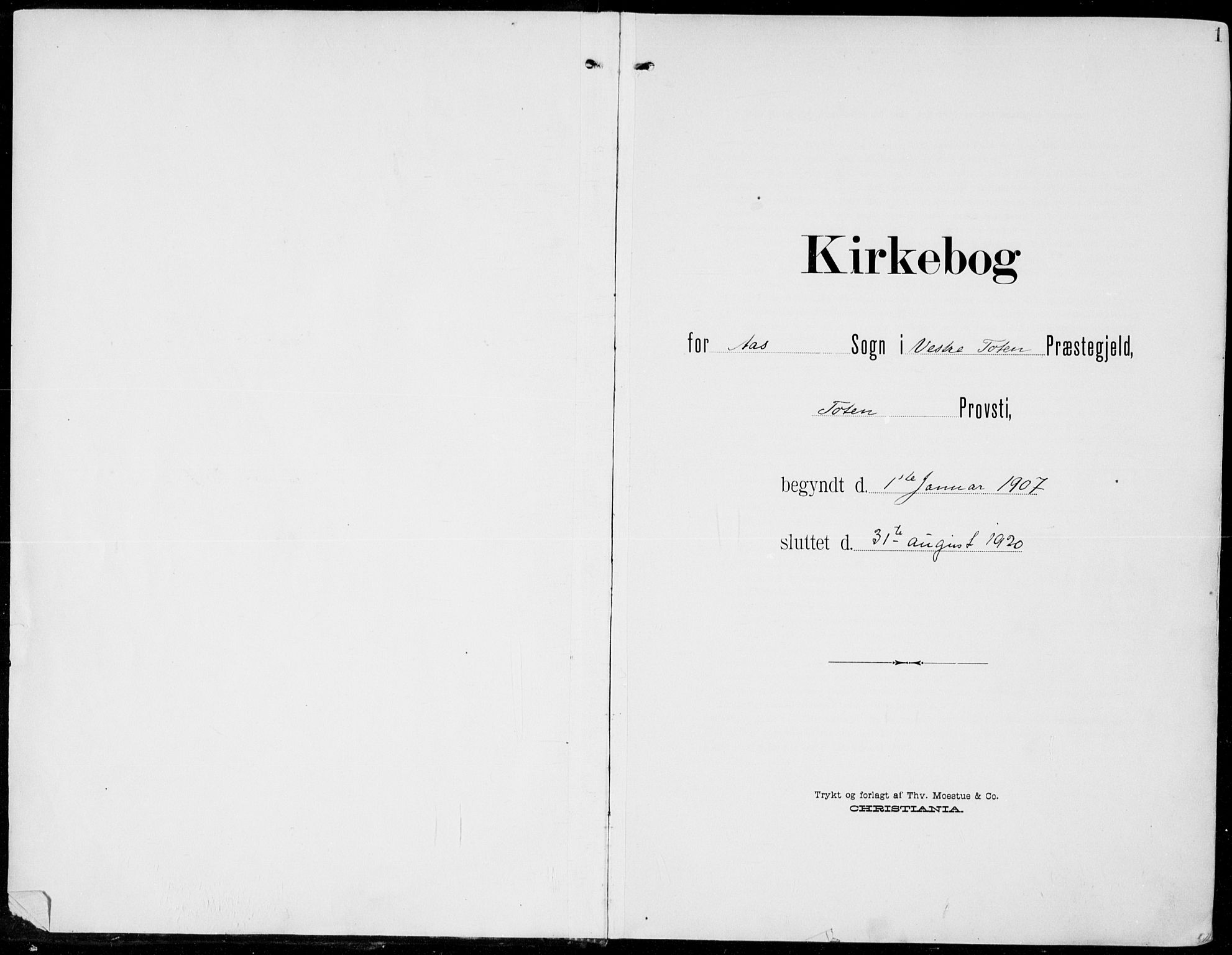 Vestre Toten prestekontor, SAH/PREST-108/H/Ha/Haa/L0014: Ministerialbok nr. 14, 1907-1920, s. 1