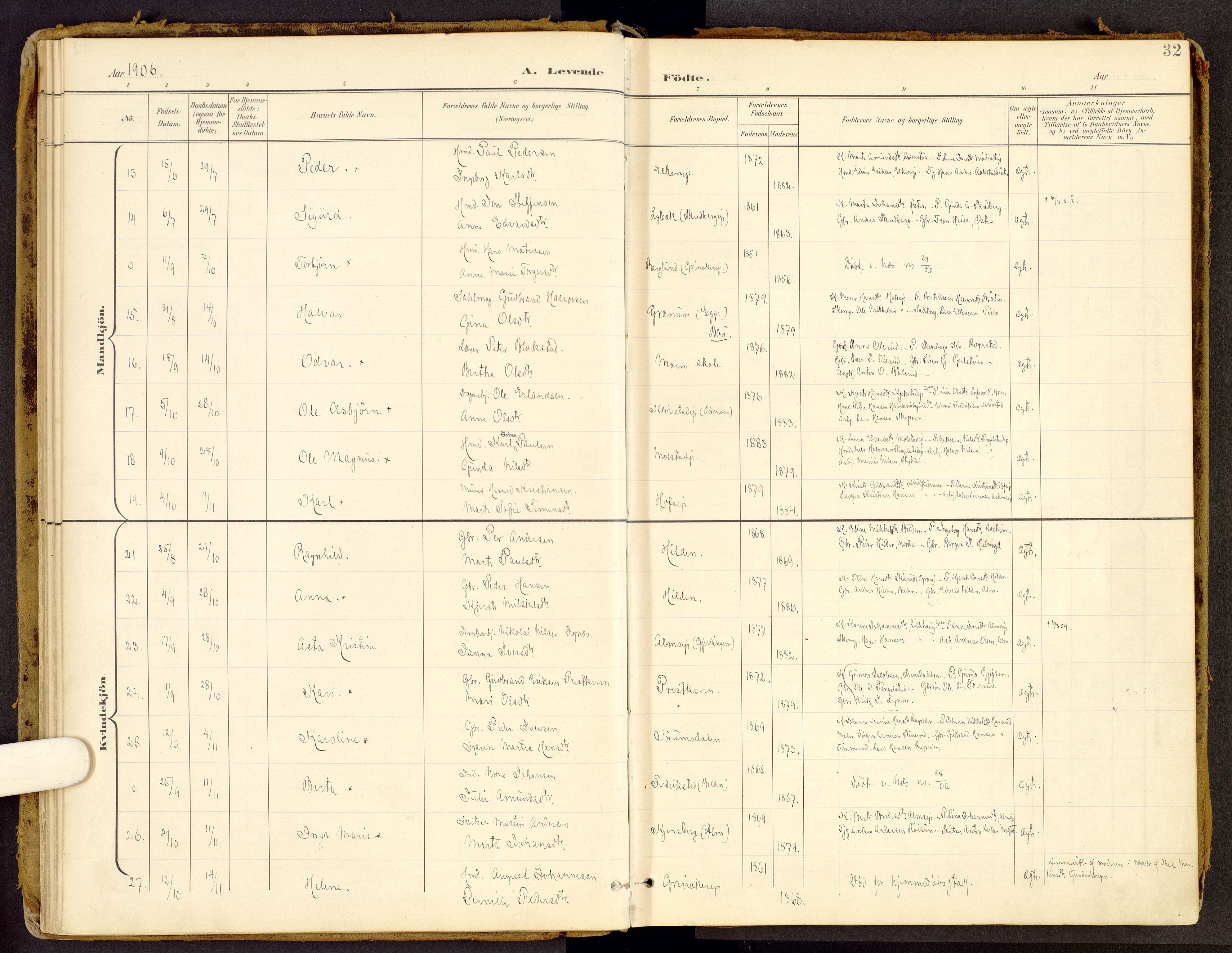 Brandbu prestekontor, SAH/PREST-114/H/Ha/Haa/L0002: Ministerialbok nr. 2, 1899-1914, s. 32