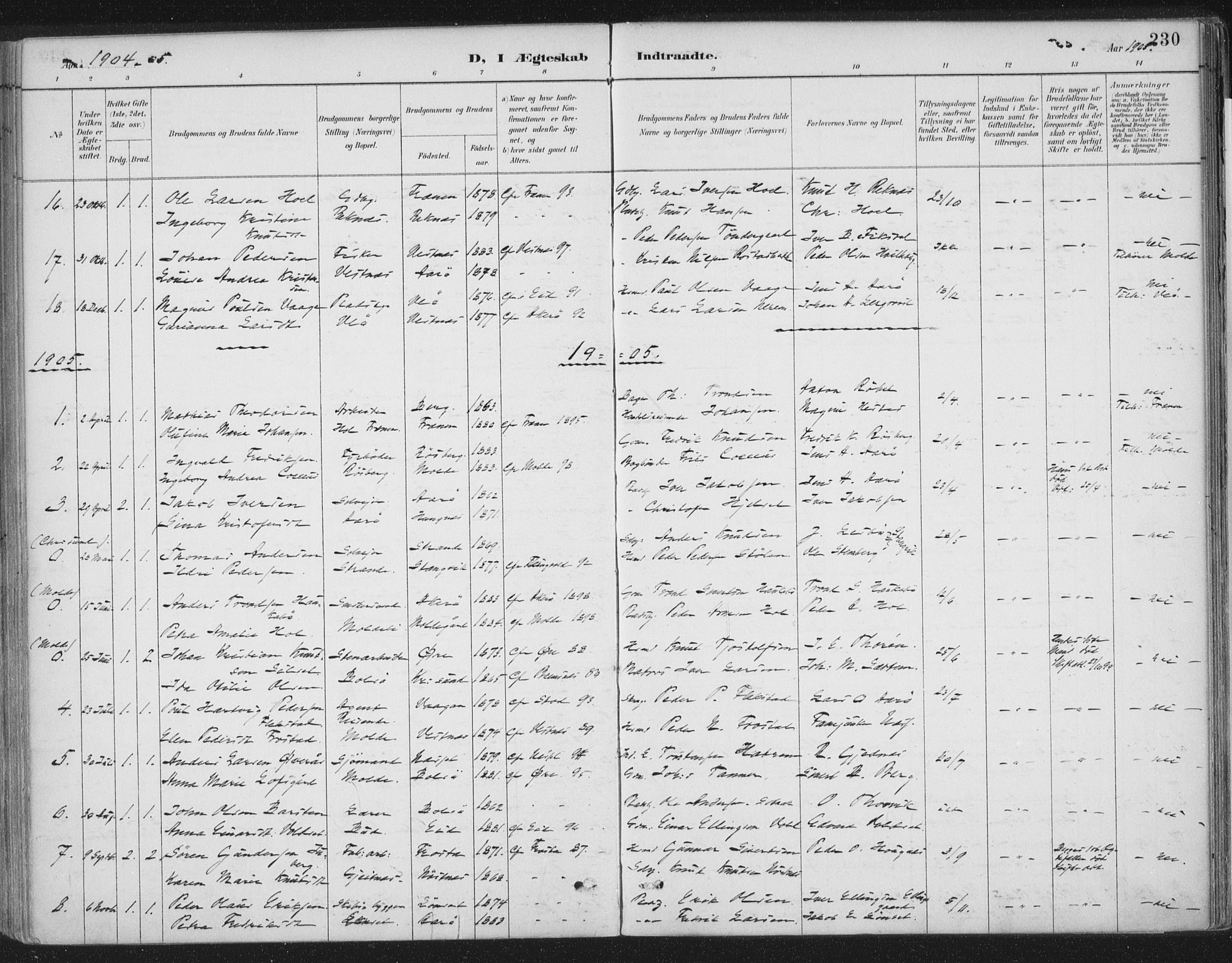 Ministerialprotokoller, klokkerbøker og fødselsregistre - Møre og Romsdal, AV/SAT-A-1454/555/L0658: Ministerialbok nr. 555A09, 1887-1917, s. 230