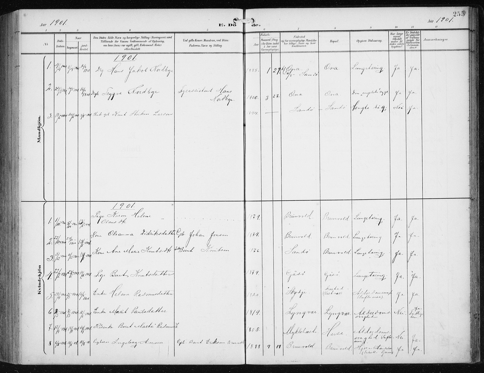 Ministerialprotokoller, klokkerbøker og fødselsregistre - Møre og Romsdal, SAT/A-1454/561/L0733: Klokkerbok nr. 561C03, 1900-1940, s. 255