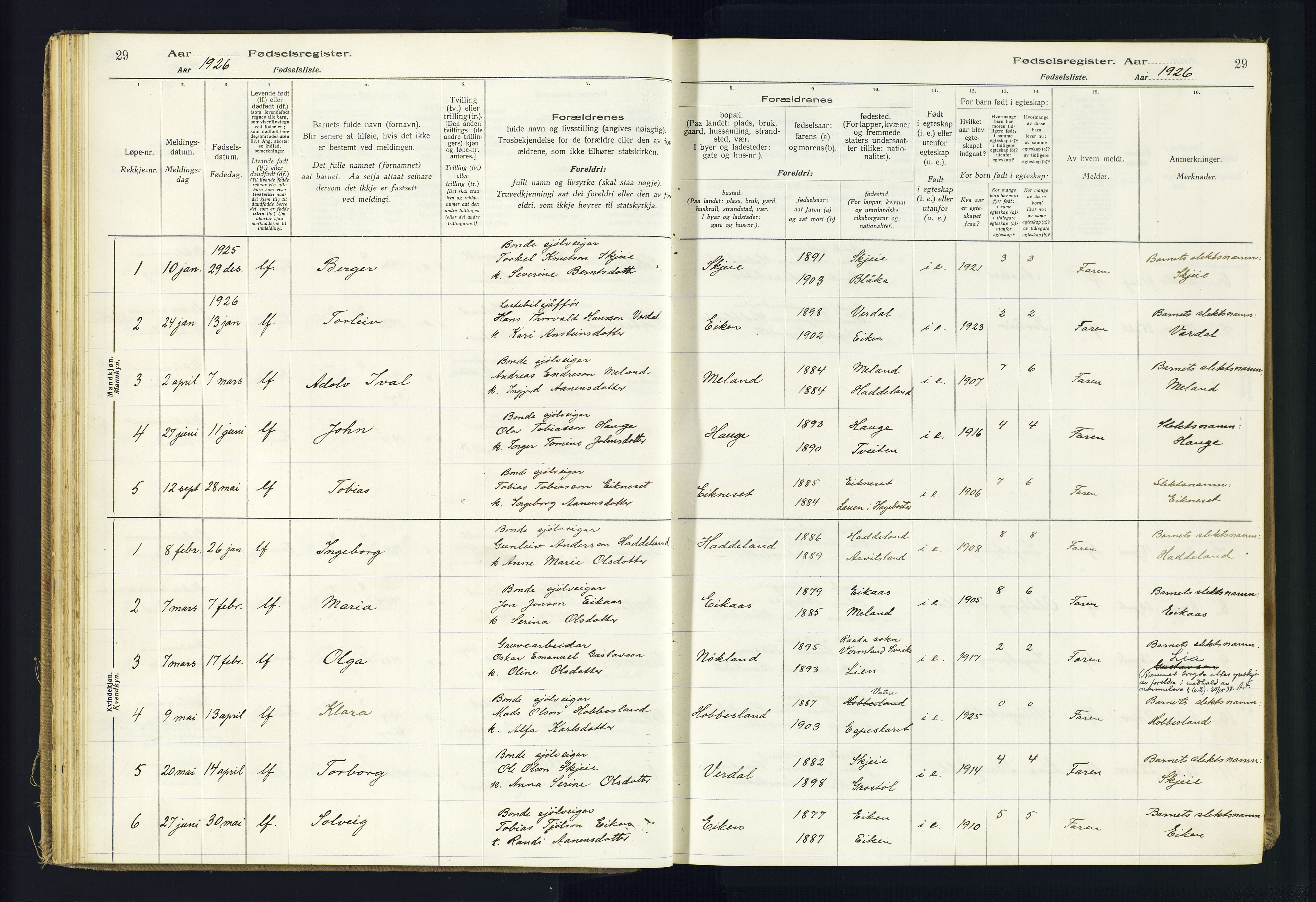 Hægebostad sokneprestkontor, SAK/1111-0024/J/Ja/L0002: Fødselsregister nr. II.6.8, 1916-1982, s. 29