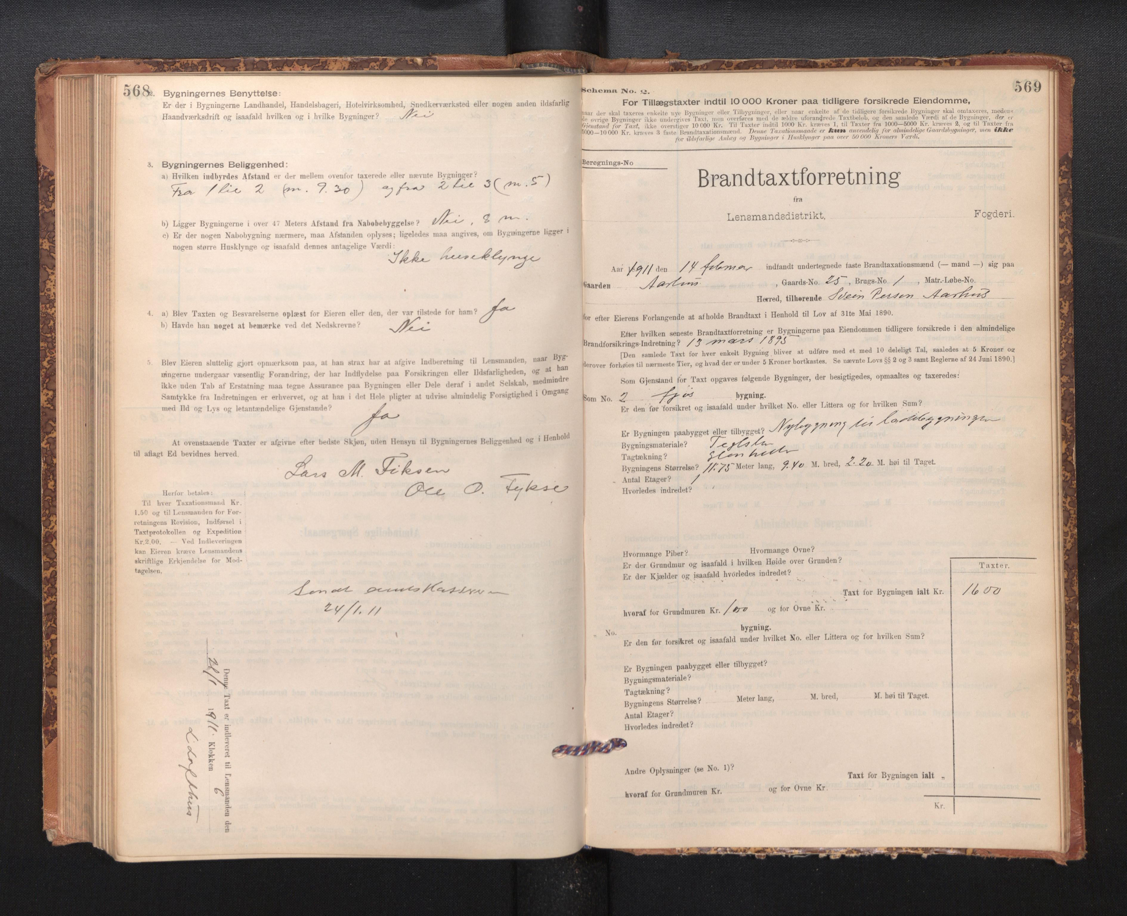 Lensmannen i Kvam, SAB/A-33201/0012/L0005: Branntakstprotokoll, skjematakst, 1894-1913, s. 568-569