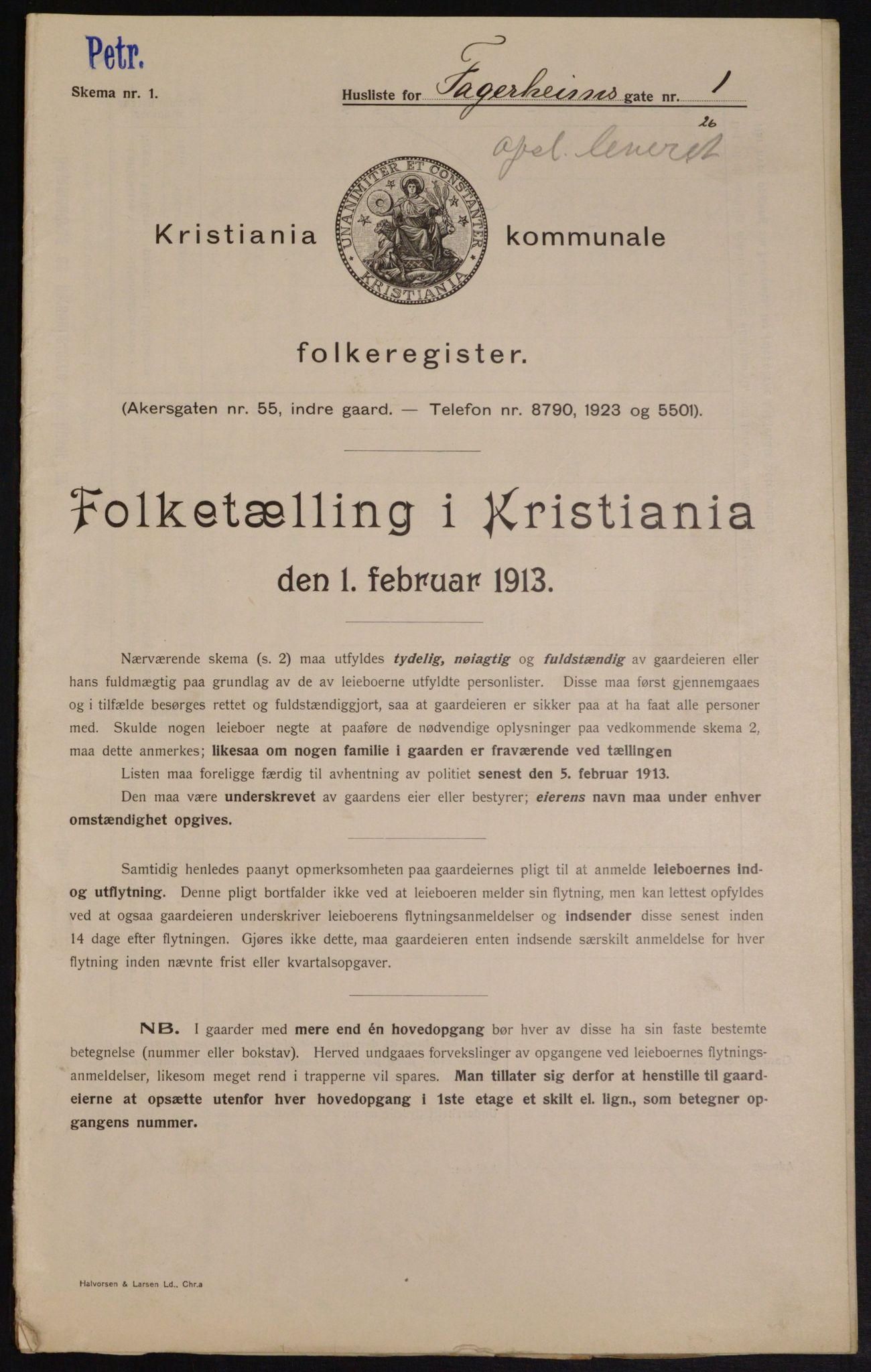 OBA, Kommunal folketelling 1.2.1913 for Kristiania, 1913, s. 23195