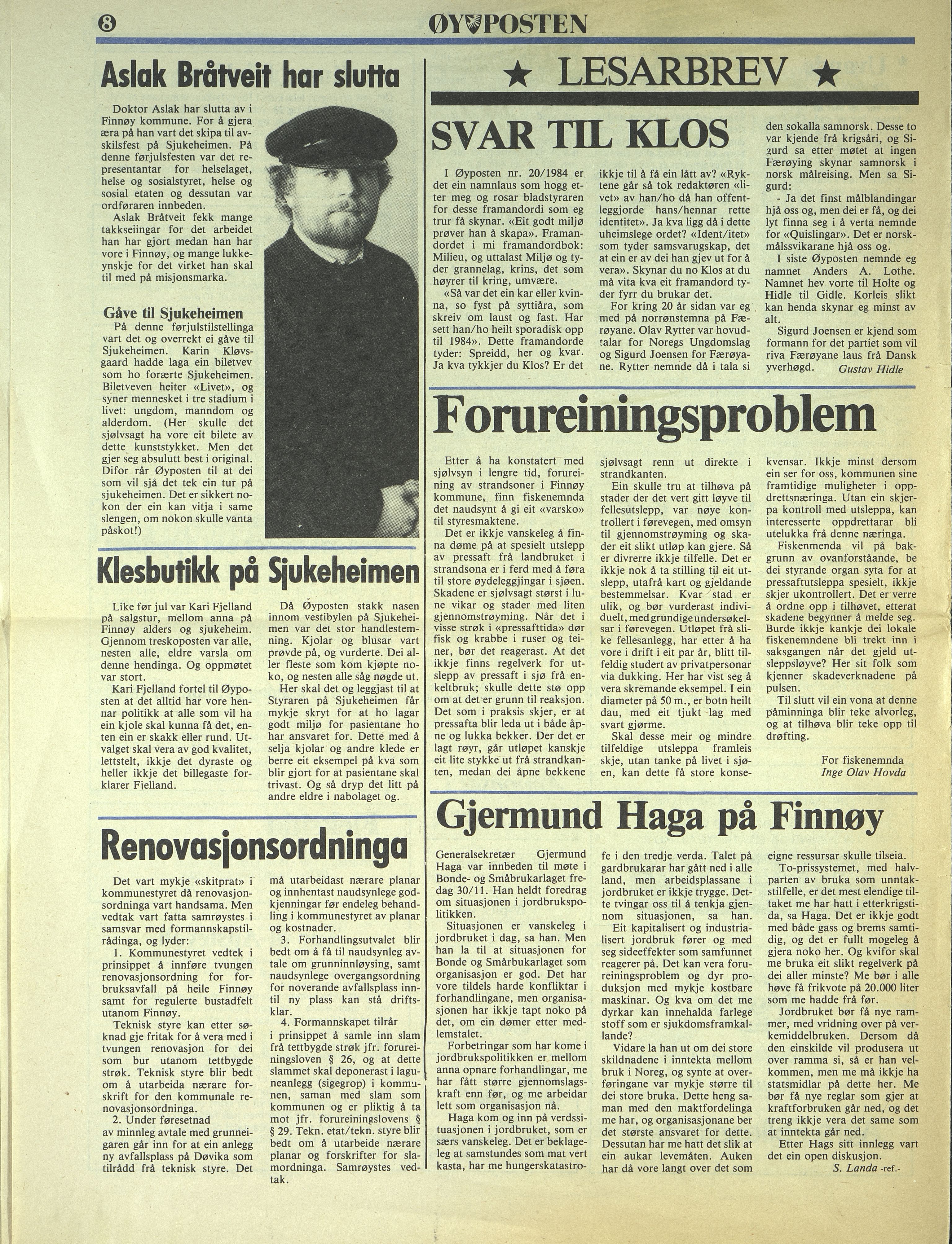 , Finnøy kommune, Øyposten, 1985, 1985