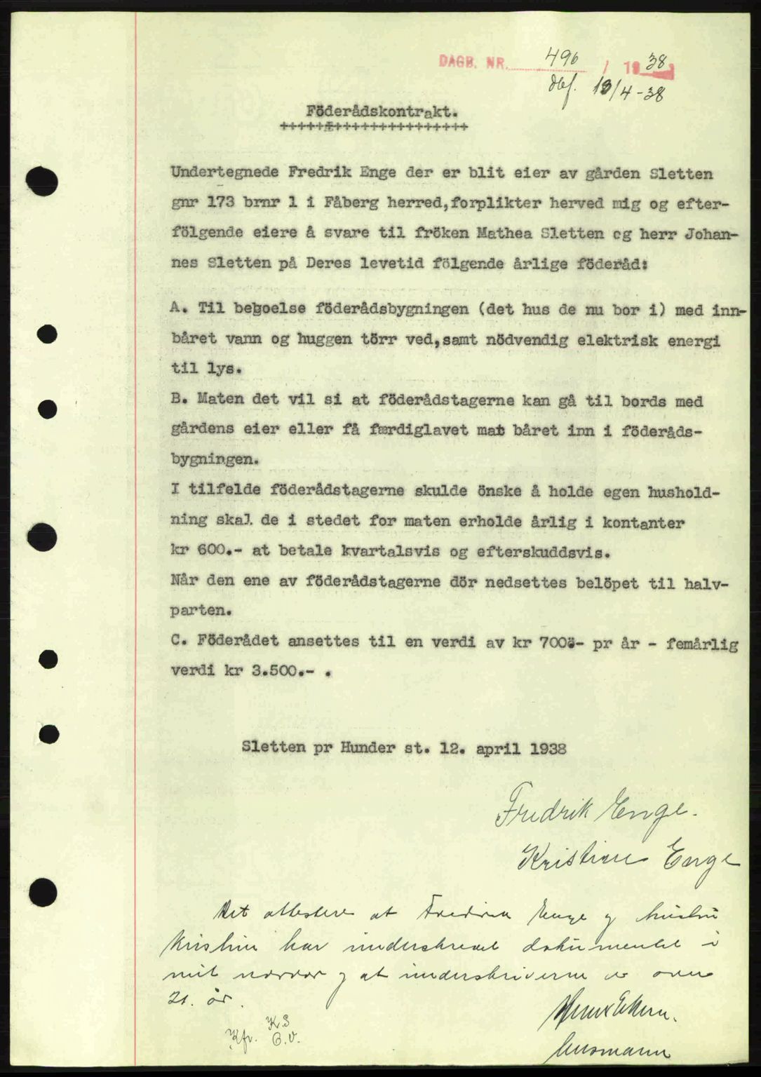 Sør-Gudbrandsdal tingrett, SAH/TING-004/H/Hb/Hbe/L0001: Pantebok nr. B1, 1936-1939, Dagboknr: 490/1938