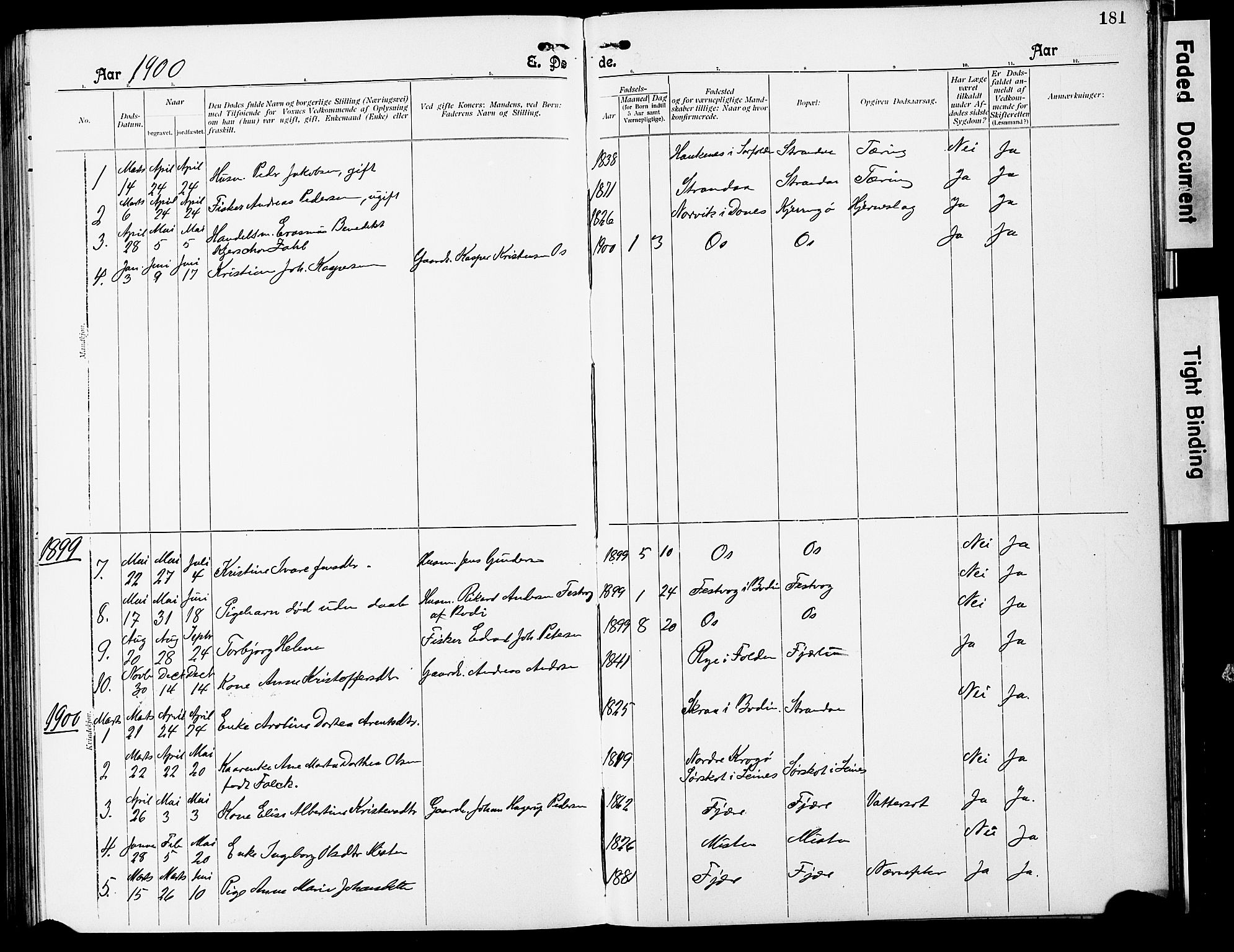 Ministerialprotokoller, klokkerbøker og fødselsregistre - Nordland, SAT/A-1459/803/L0077: Klokkerbok nr. 803C04, 1897-1930, s. 181