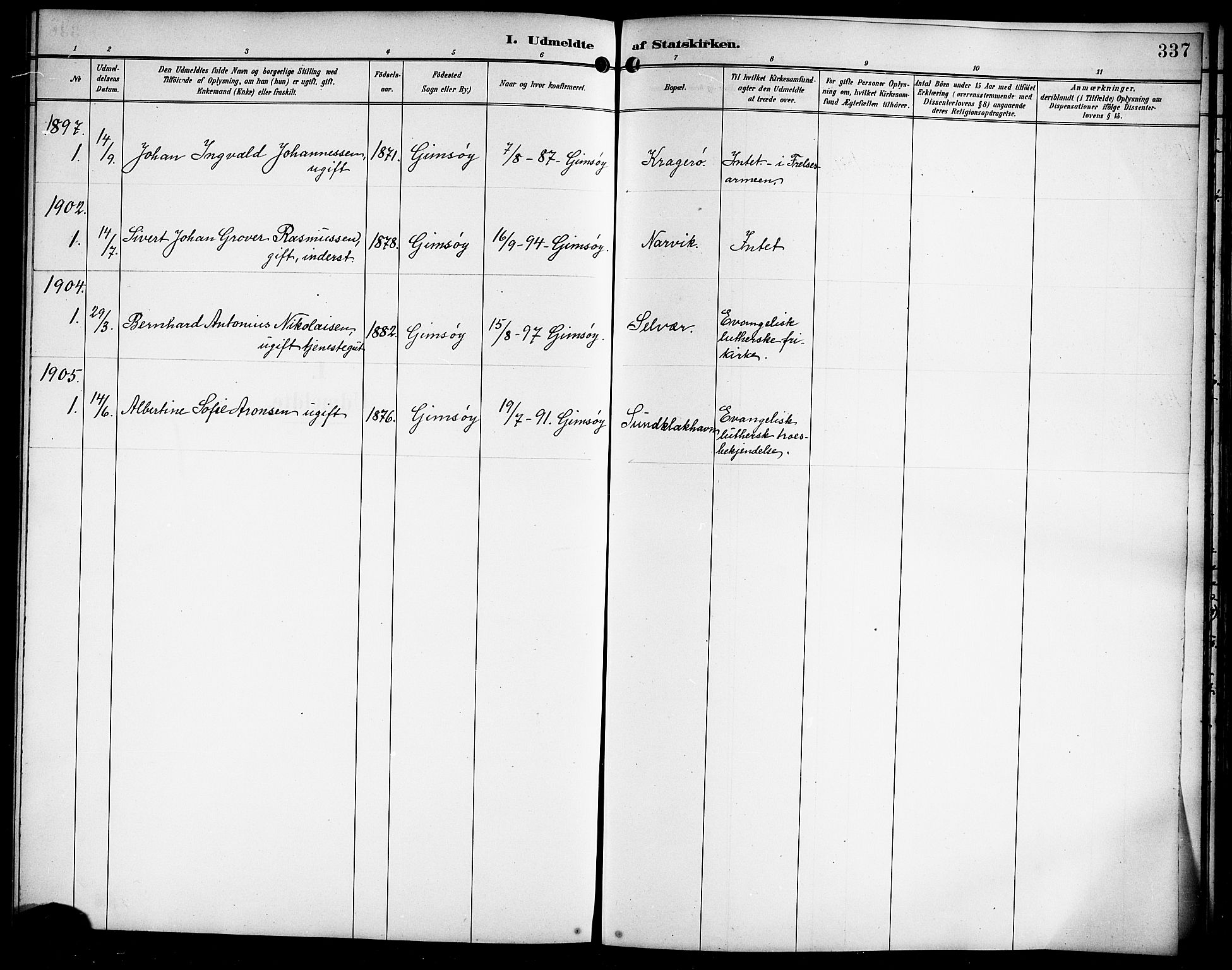 Ministerialprotokoller, klokkerbøker og fødselsregistre - Nordland, AV/SAT-A-1459/876/L1105: Klokkerbok nr. 876C04, 1896-1914, s. 337