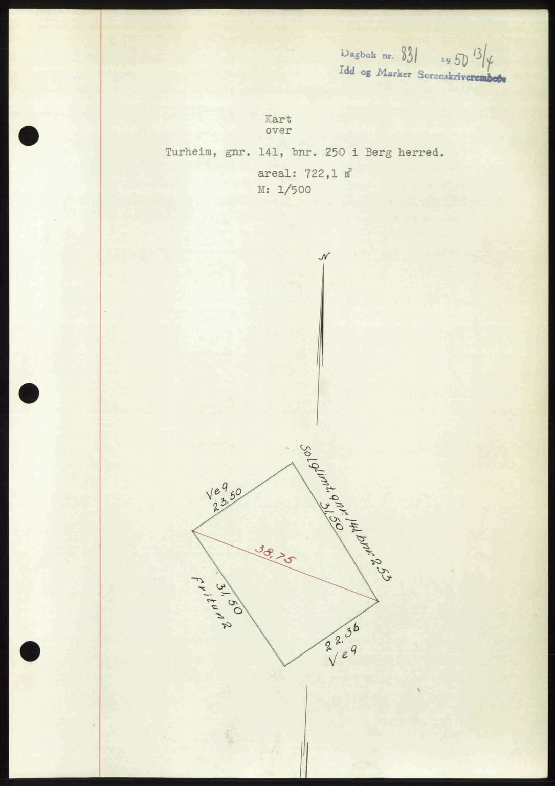 Idd og Marker sorenskriveri, AV/SAO-A-10283/G/Gb/Gbb/L0014: Pantebok nr. A14, 1950-1950, Dagboknr: 831/1950