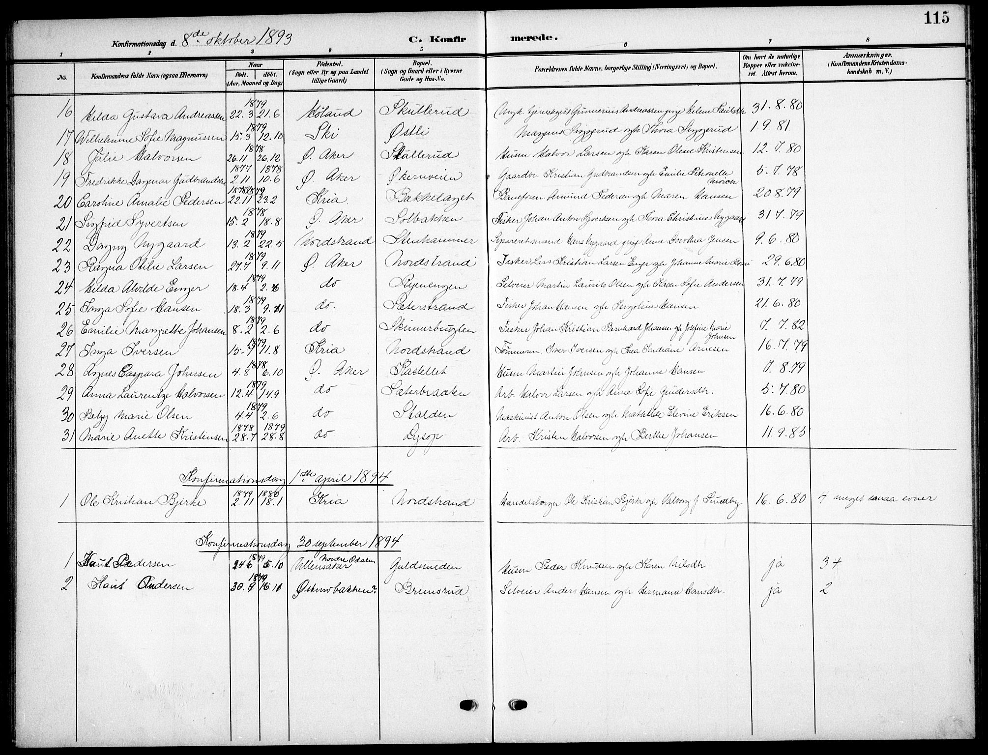 Nordstrand prestekontor Kirkebøker, AV/SAO-A-10362a/F/Fa/L0000: Ministerialbok nr.  0, 1881-1900, s. 115
