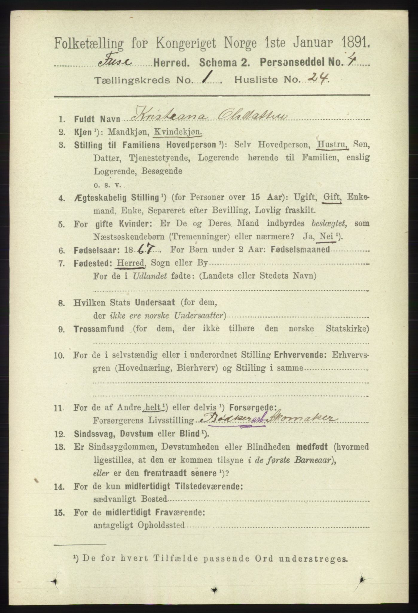 RA, Folketelling 1891 for 1241 Fusa herred, 1891, s. 236
