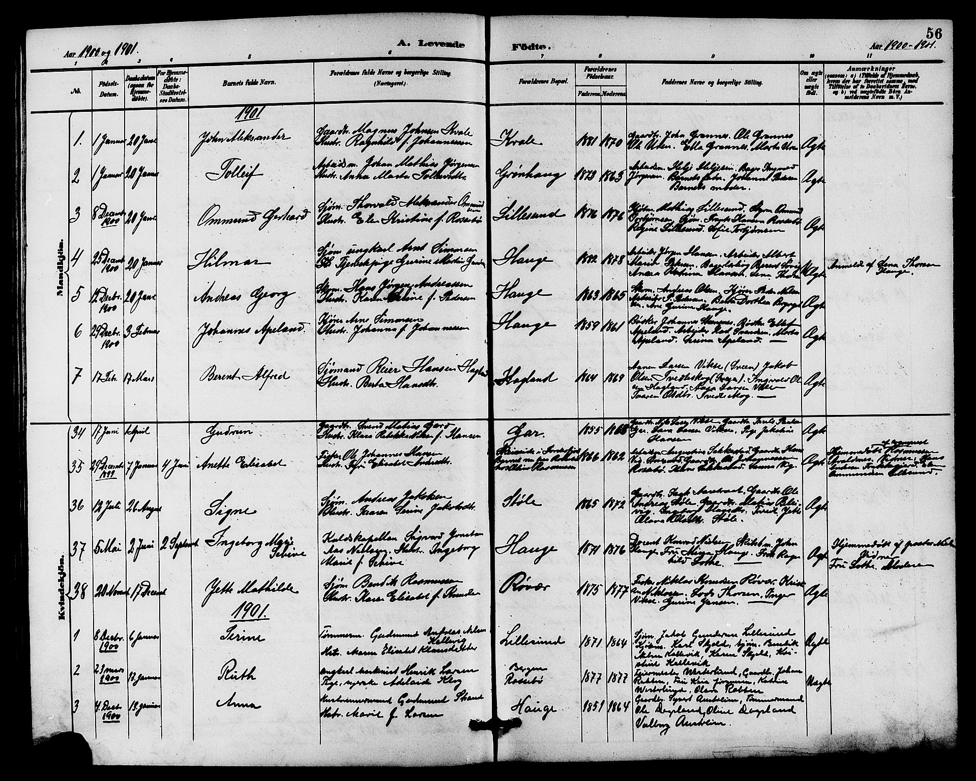 Haugesund sokneprestkontor, AV/SAST-A -101863/H/Ha/Hab/L0004: Klokkerbok nr. B 4, 1889-1905, s. 56