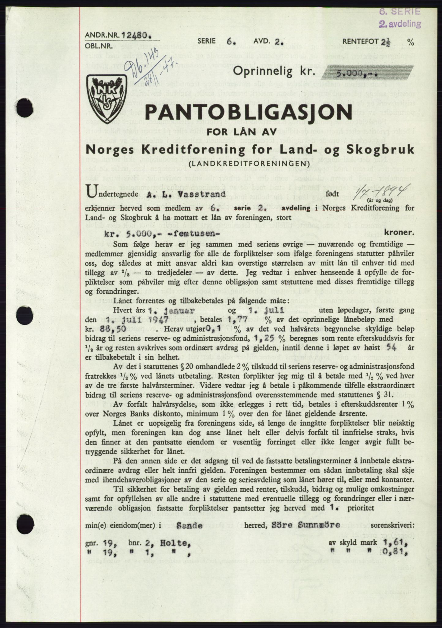 Søre Sunnmøre sorenskriveri, AV/SAT-A-4122/1/2/2C/L0114: Pantebok nr. 1-2B, 1943-1947, Dagboknr: 143/1947