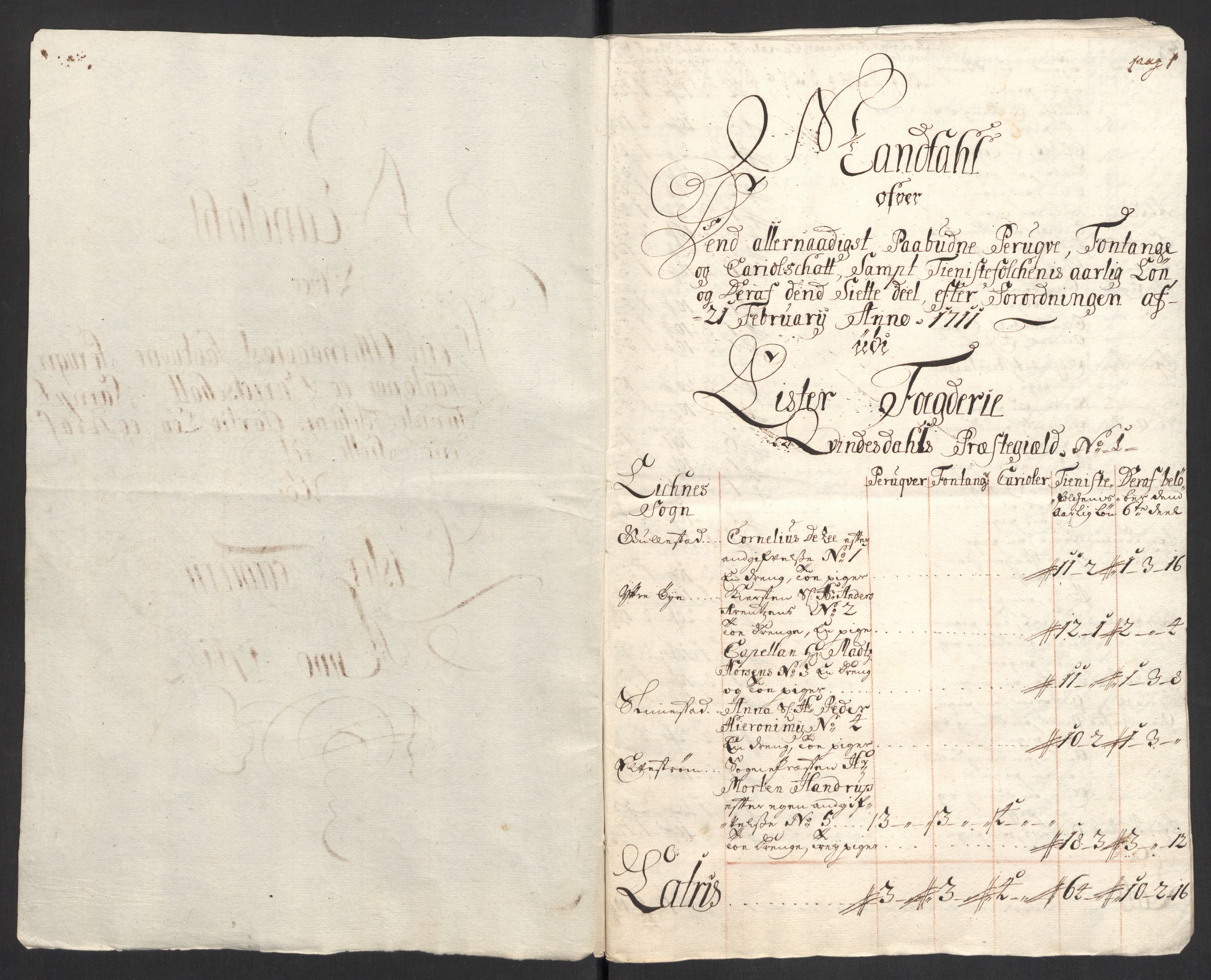 Rentekammeret inntil 1814, Reviderte regnskaper, Fogderegnskap, AV/RA-EA-4092/R43/L2554: Fogderegnskap Lista og Mandal, 1711, s. 334