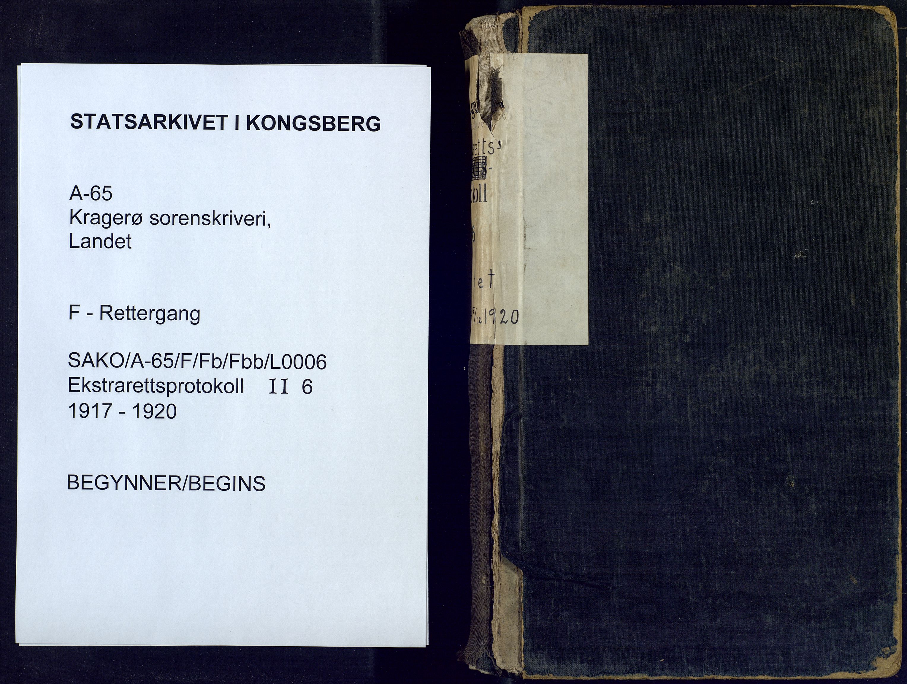 Kragerø sorenskriveri, SAKO/A-65/F/Fb/Fbb/L0006: Ekstrarettsprotokoll, 1917-1920