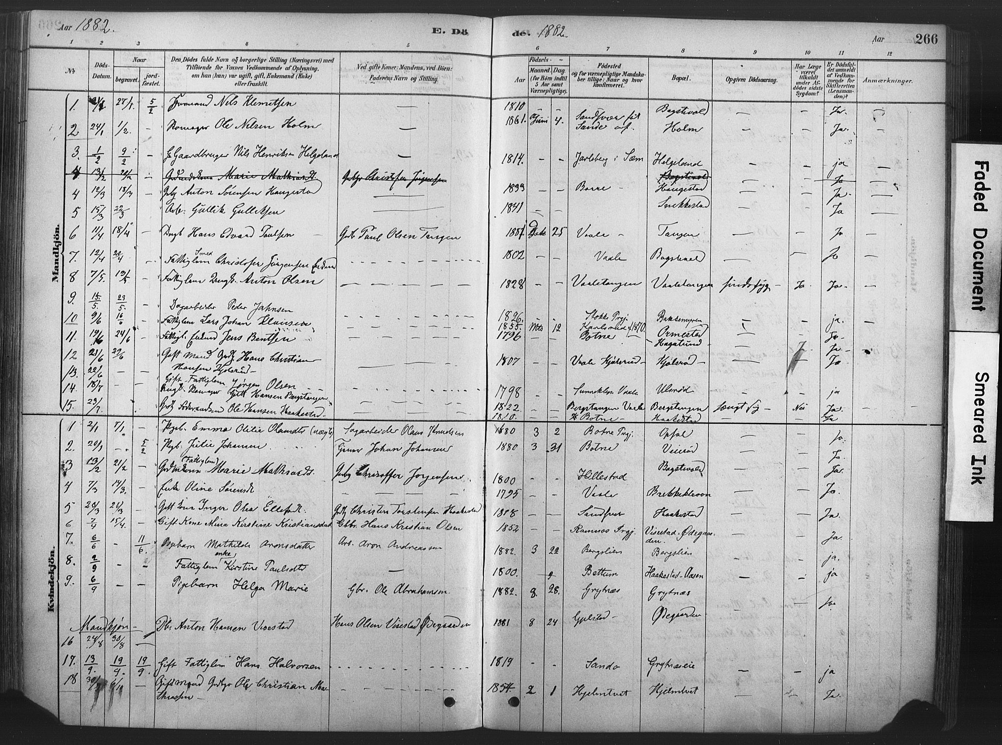 Våle kirkebøker, AV/SAKO-A-334/F/Fa/L0011: Ministerialbok nr. I 11, 1878-1906, s. 266