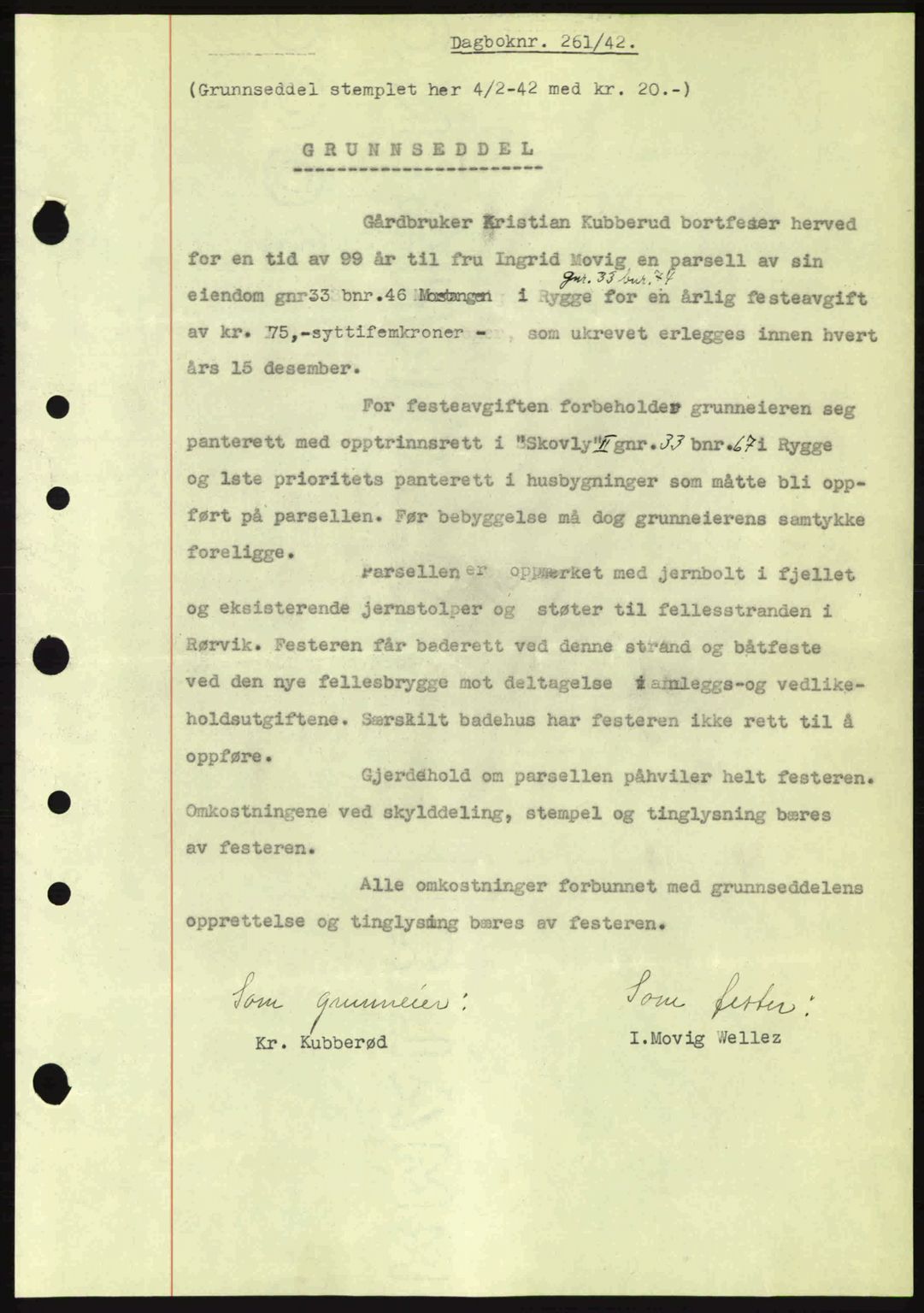 Moss sorenskriveri, SAO/A-10168: Pantebok nr. A9, 1941-1942, Dagboknr: 261/1942