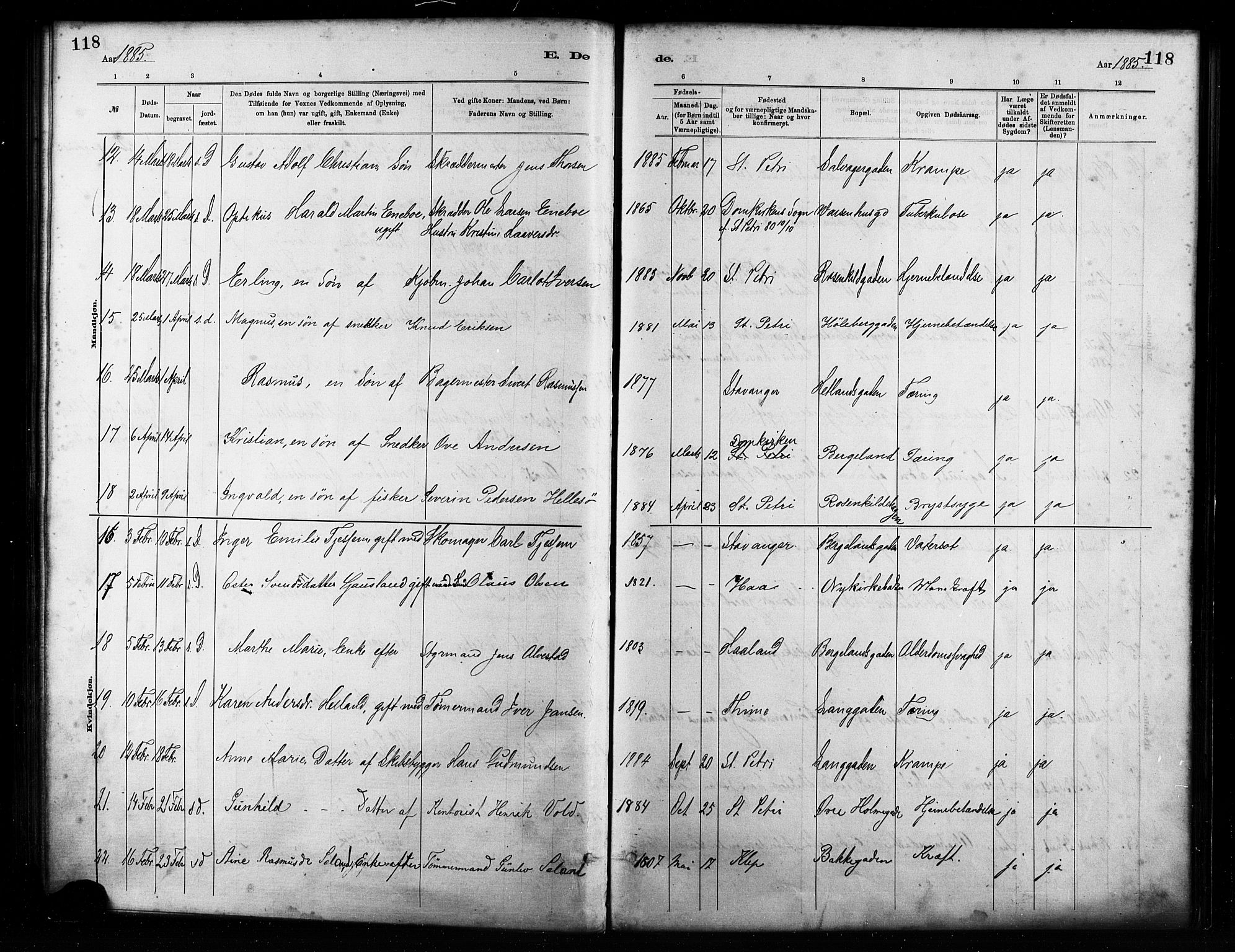 St. Petri sokneprestkontor, AV/SAST-A-101813/001/30/30BA/L0017: Ministerialbok nr. A 17, 1879-1895, s. 118