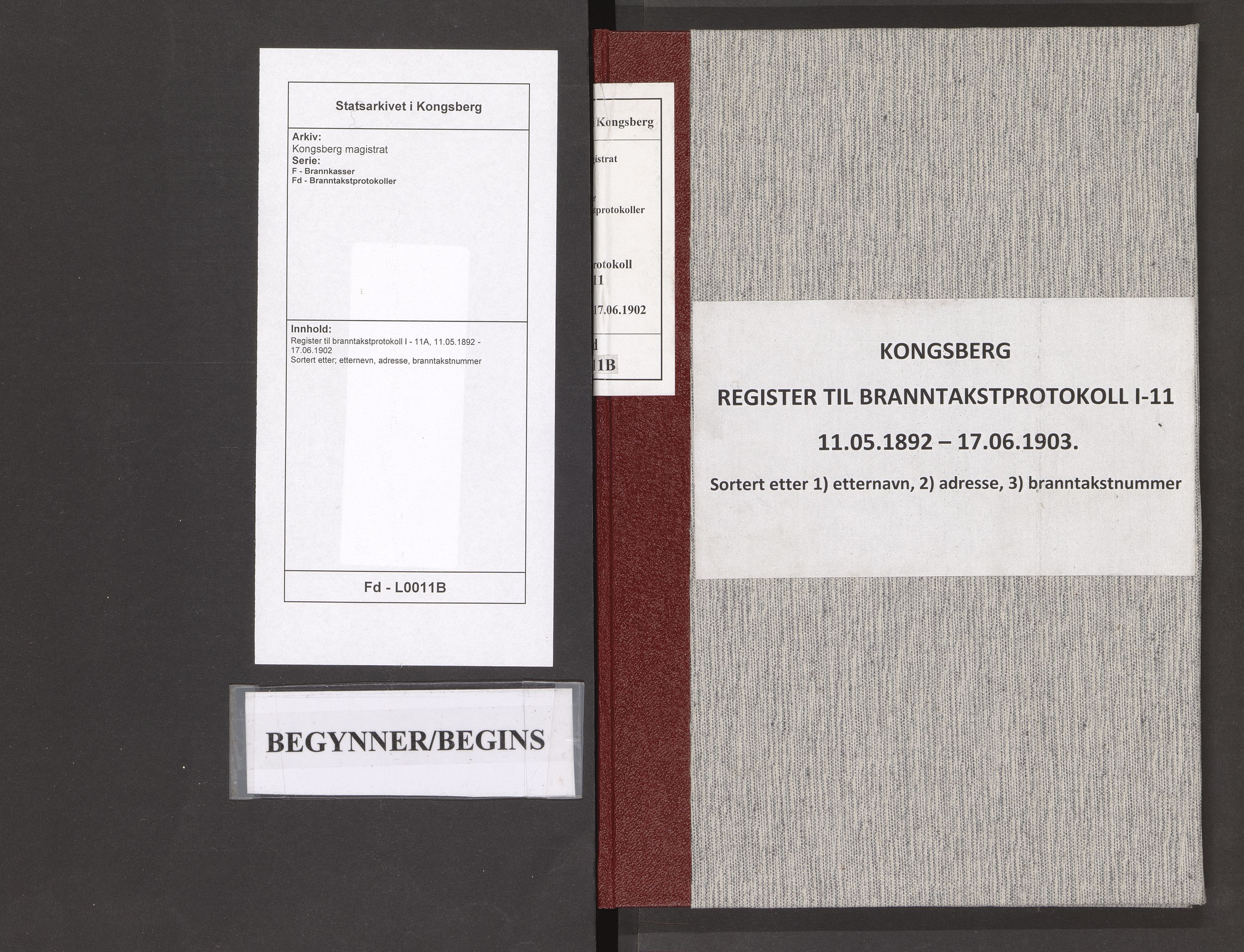 Kongsberg magistrat, SAKO/A-848/F/Fd/L0011B: Register til branntakstprotokoll  I - 11A, 1892-1902
