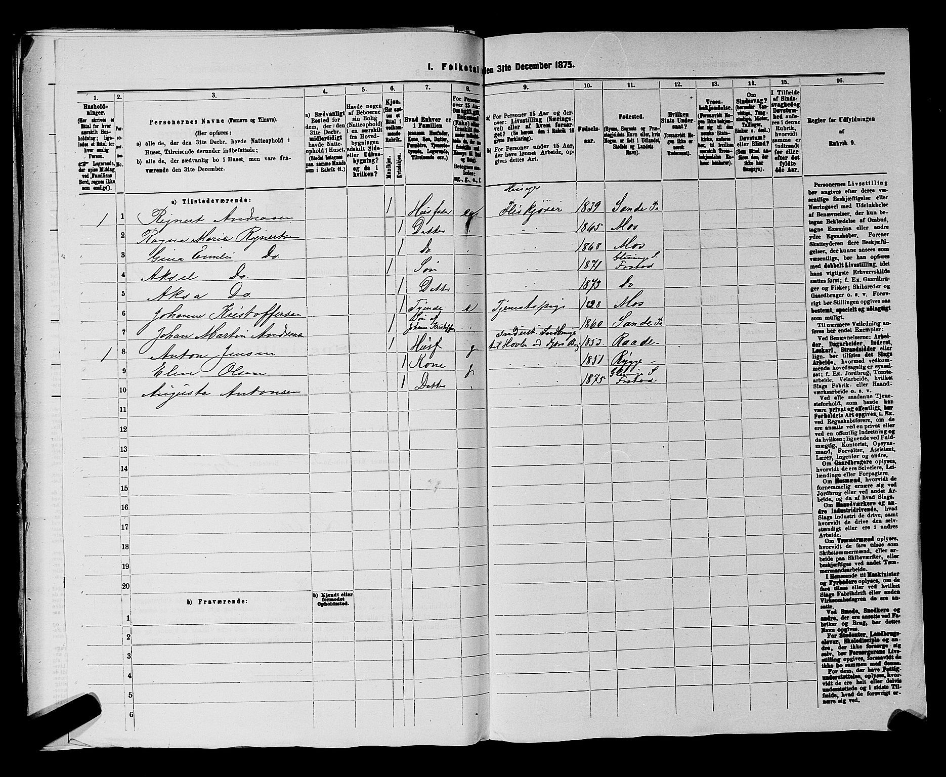 RA, Folketelling 1875 for 0132L Fredrikstad prestegjeld, Glemmen sokn, 1875, s. 1110