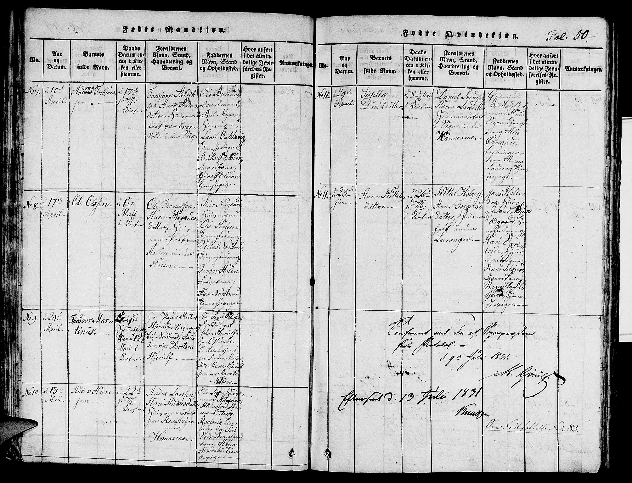 Nedstrand sokneprestkontor, AV/SAST-A-101841/01/V: Klokkerbok nr. B 1 /1, 1816-1847, s. 50