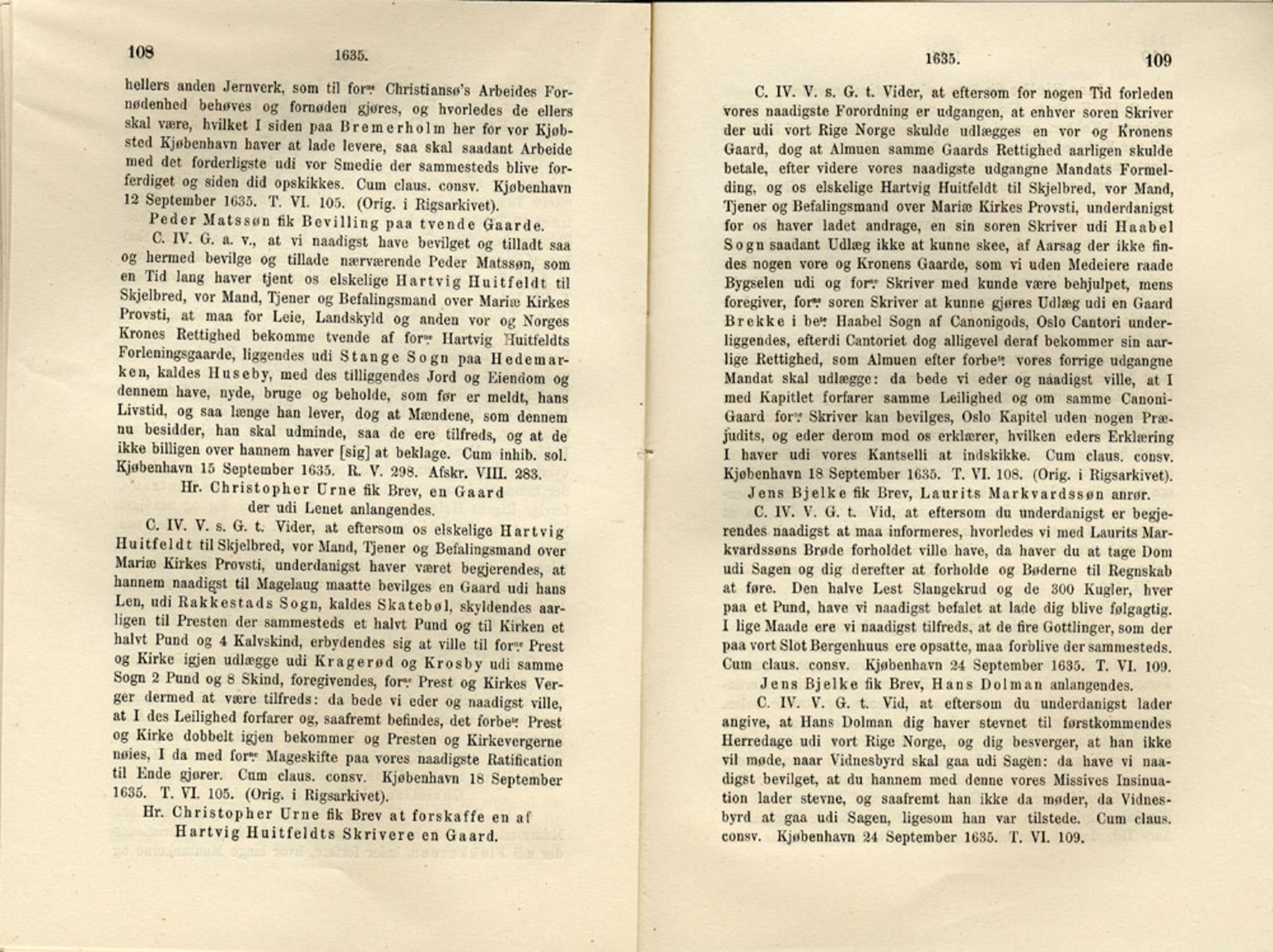Publikasjoner utgitt av Det Norske Historiske Kildeskriftfond, PUBL/-/-/-: Norske Rigs-Registranter, bind 7, 1635-1640, s. 108-109