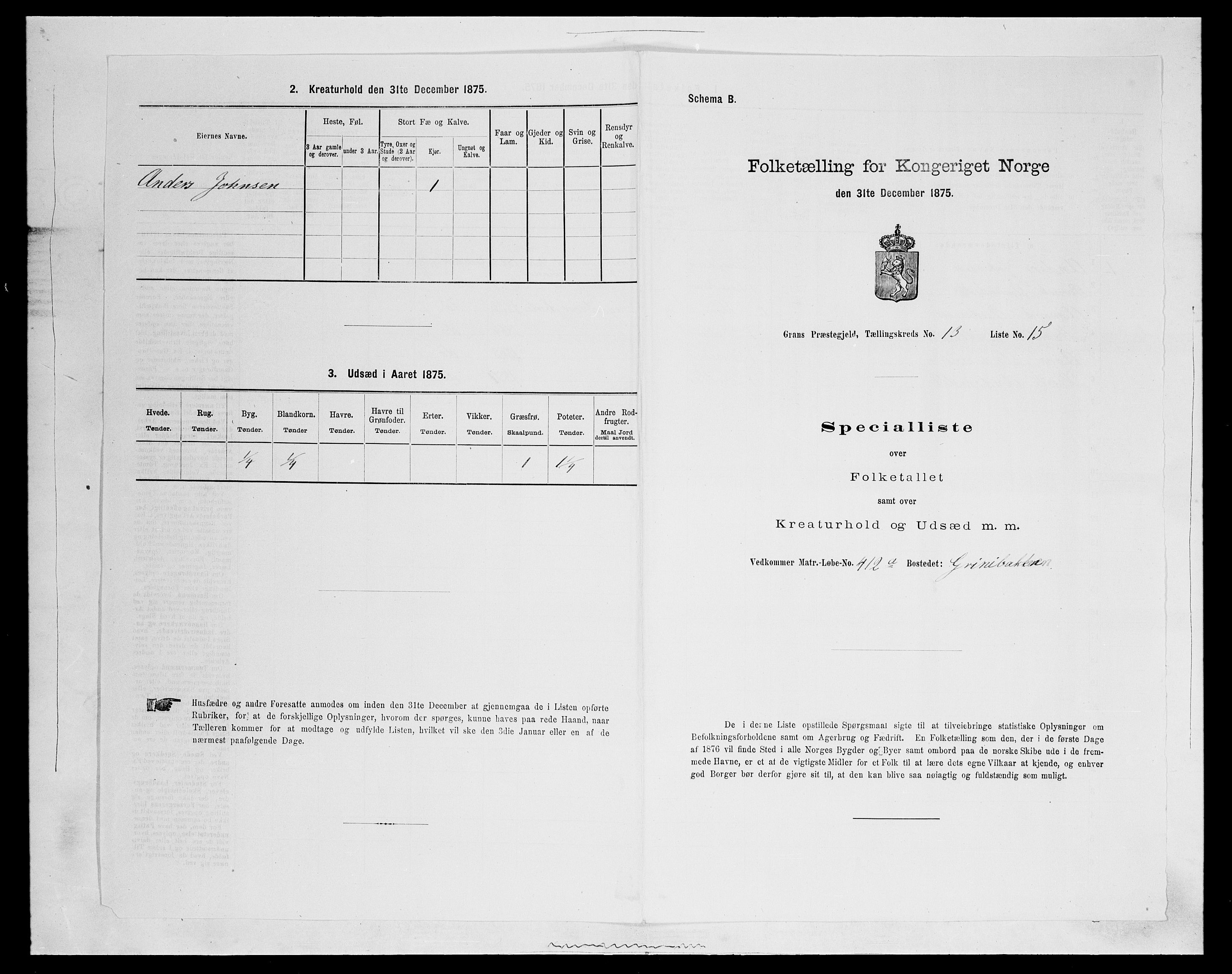 SAH, Folketelling 1875 for 0534P Gran prestegjeld, 1875, s. 2400